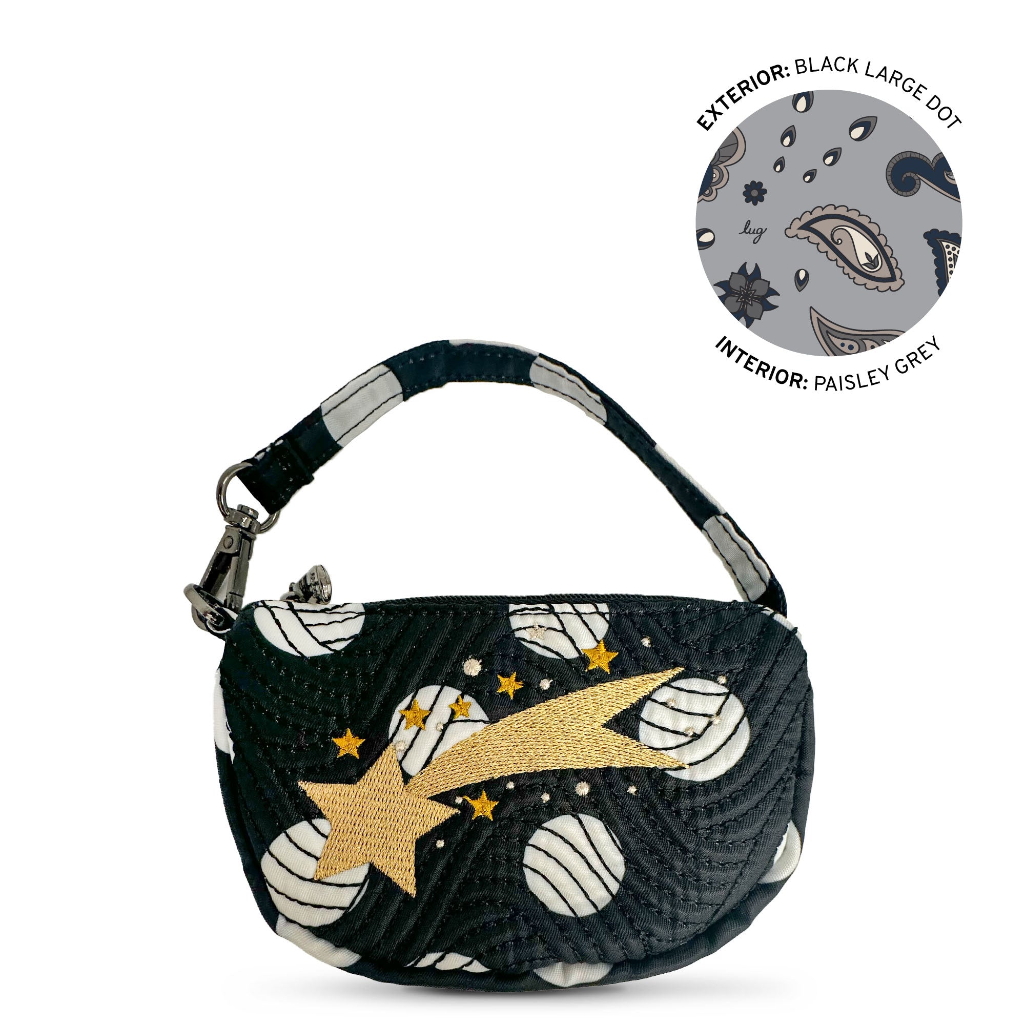 Embroidered Disco Pouch - BLACK LARGE DOT - 24902_Disco_BlackLargeDot_Angle_01