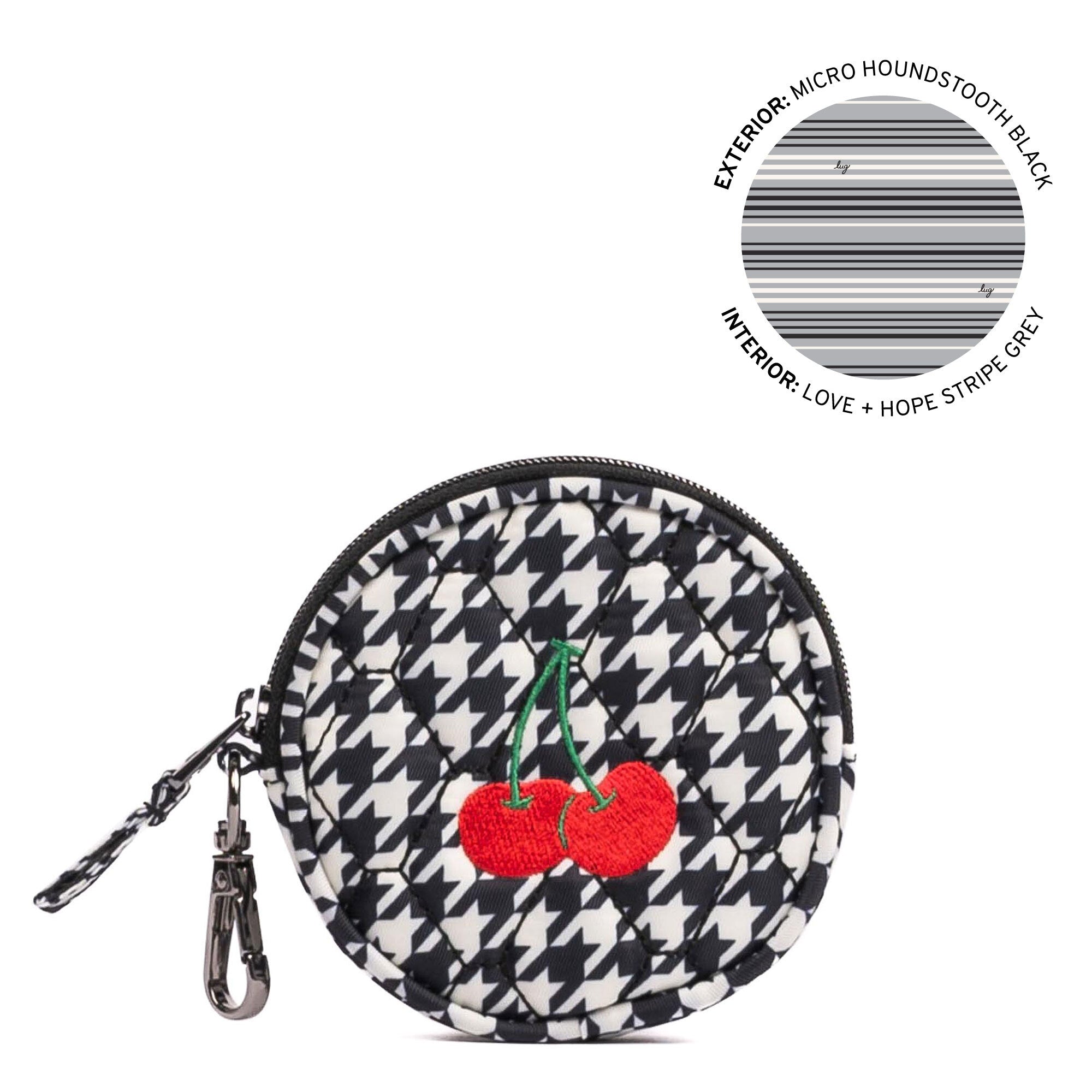 Embroidered Circle Pouch - MICRO HOUNDSTOOTH BLACK - 24910_CirclePouch_MicroHoundstoothBlack_Angle_01