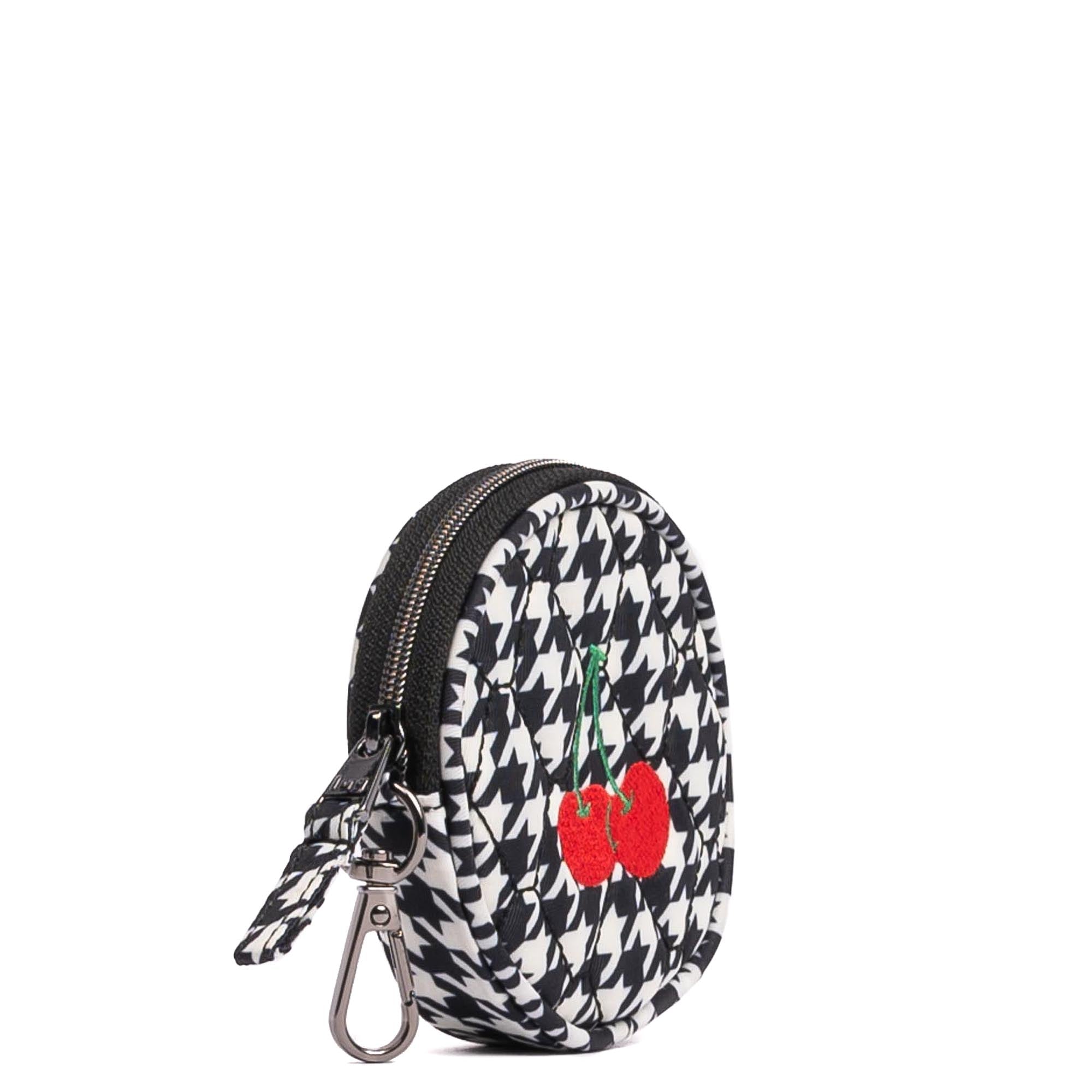 Embroidered Circle Pouch - MICRO HOUNDSTOOTH BLACK - 24910_CirclePouch_MicroHoundstoothBlack_Angle_02