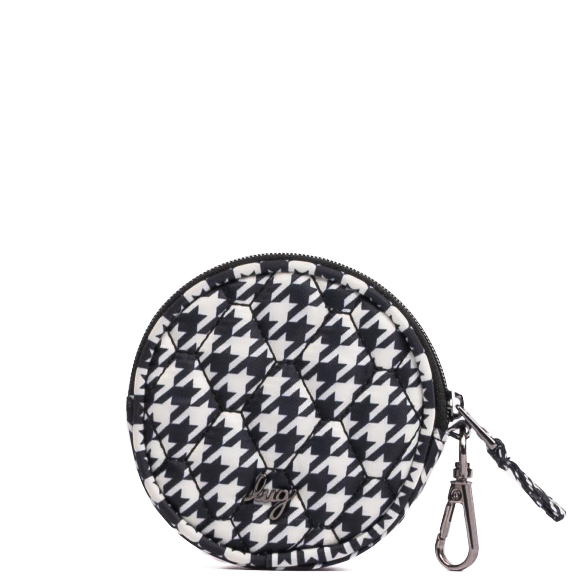 Embroidered Circle Pouch - MICRO HOUNDSTOOTH BLACK - 24910_CirclePouch_MicroHoundstoothBlack_Angle_03