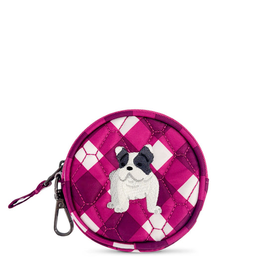 Embroidered Circle Pouch - - 24912_CirclePouch_GinghamBerry_Angle_01