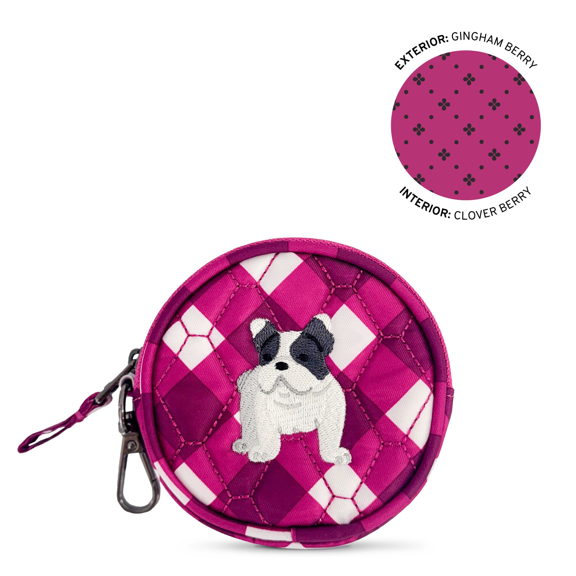 Embroidered Circle Pouch - GINGHAM BERRY - 24912_CirclePouch_GinghamBerry_Angle_01_asv507