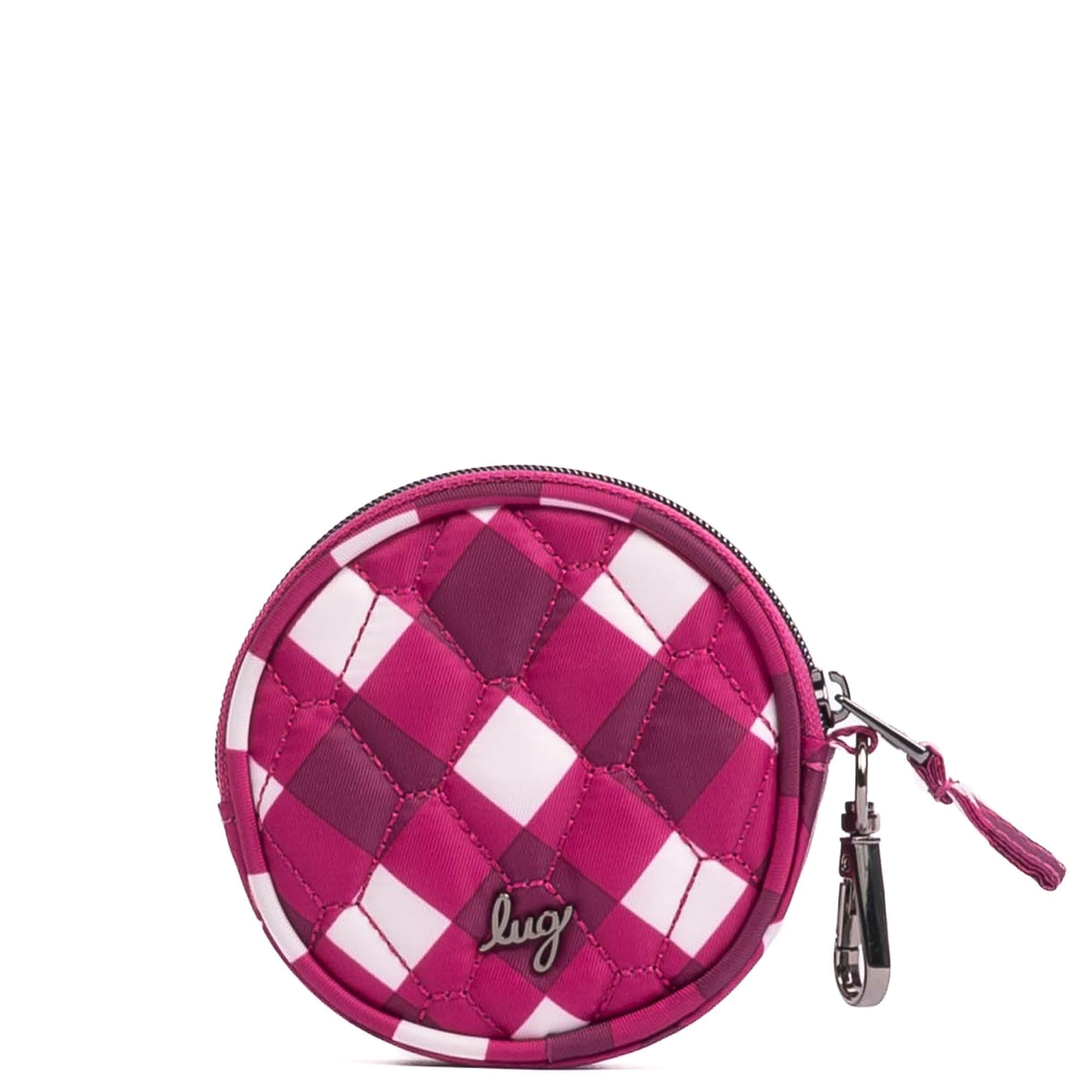 Embroidered Circle Pouch - GINGHAM BERRY - 24912_CirclePouch_GinghamBerry_Angle_03