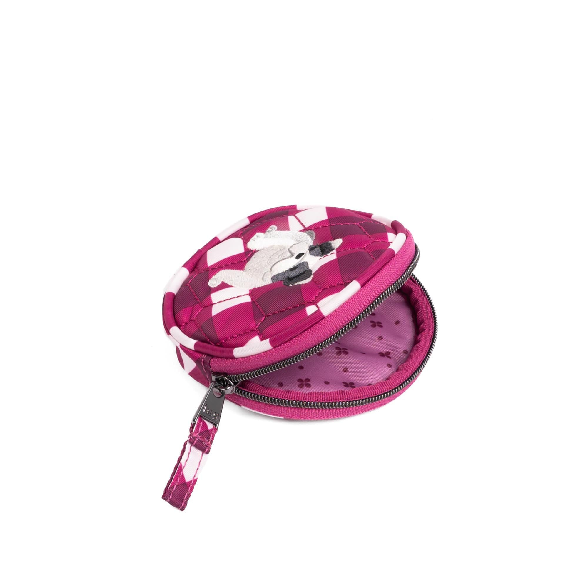 Embroidered Circle Pouch - GINGHAM BERRY - 24912_CirclePouch_GinghamBerry_Angle_04