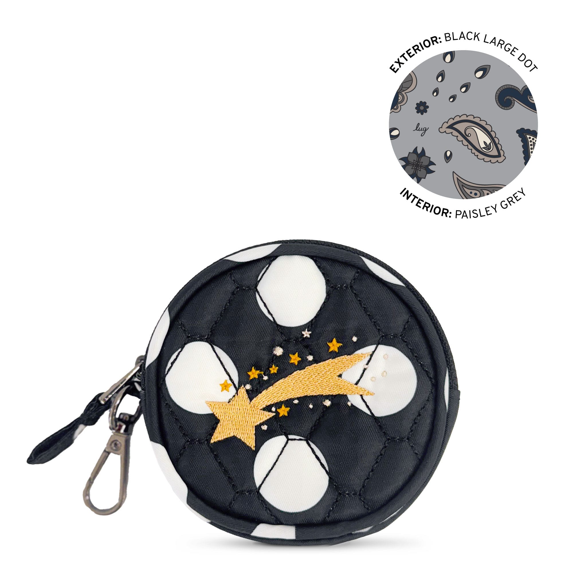Embroidered Circle Pouch - BLACK LARGE DOT - 24913_CirclePouch_BlackLargeDot_Angle_01