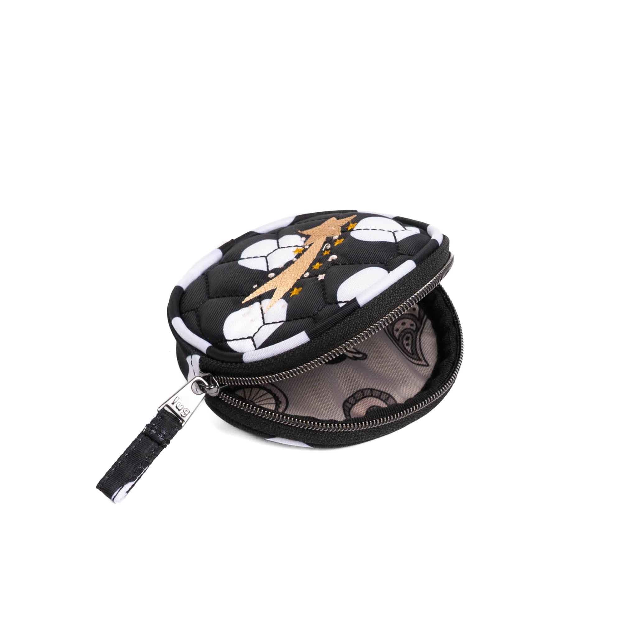 Embroidered Circle Pouch - BLACK LARGE DOT - 24913_CirclePouch_BlackLargeDot_Angle_04