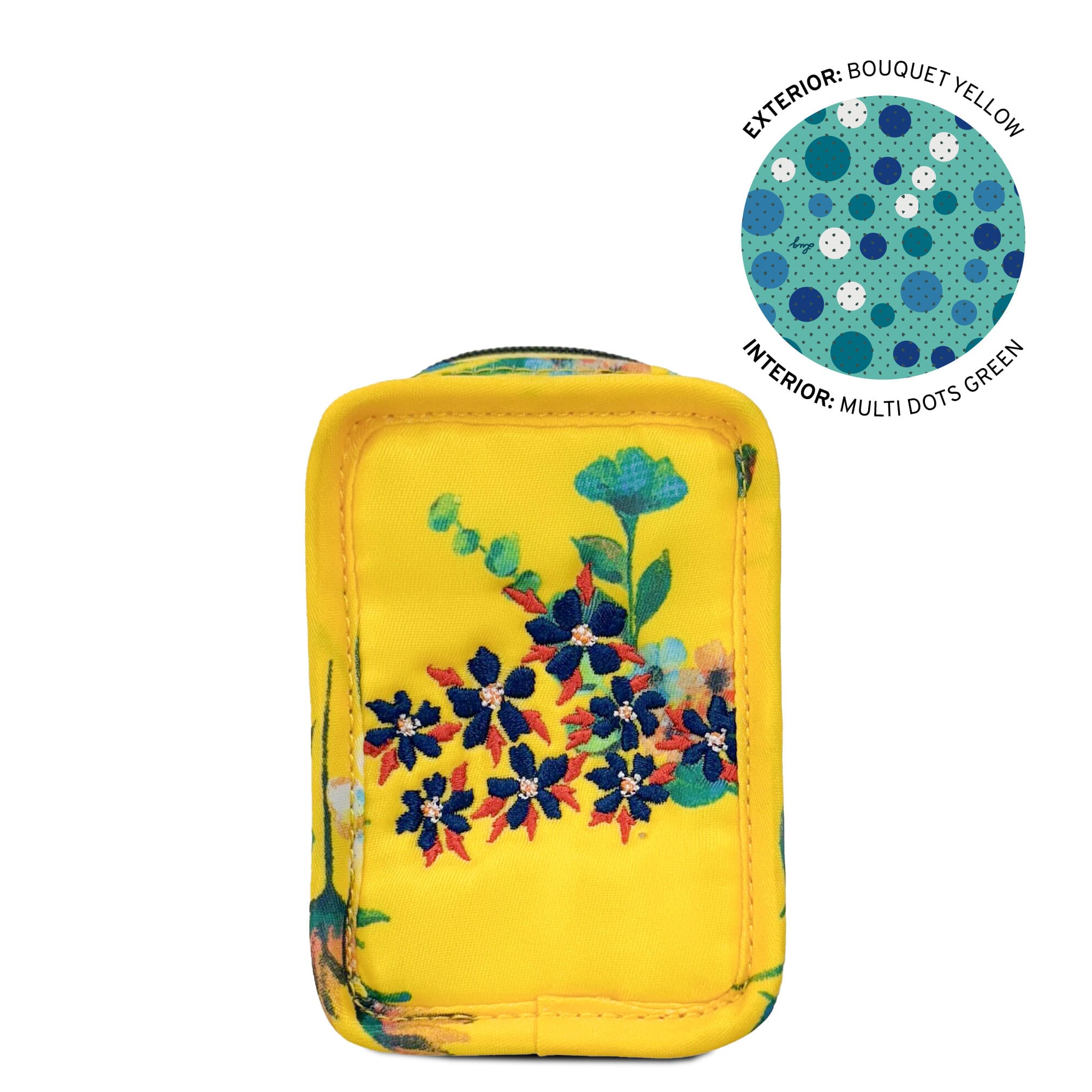Embroidered Drizzle Zip Storage Pouch - BOUQUET YELLOW - 24918_Drizzle_BouquetYellow_Angle_01