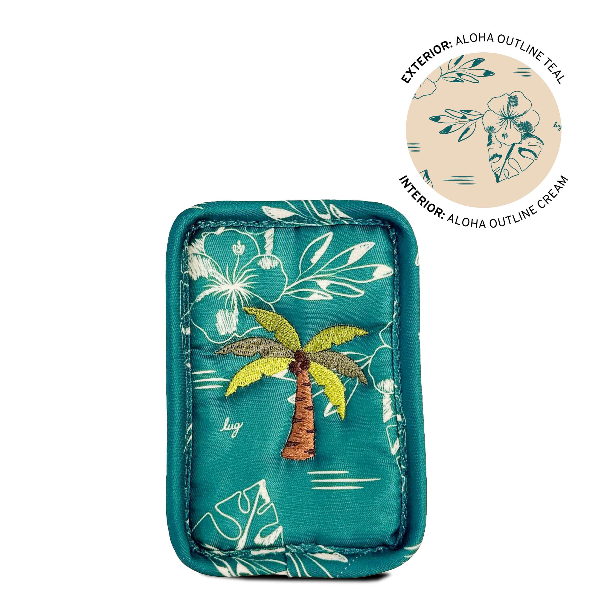 Embroidered Drizzle Zip Storage Pouch - ALOHA OUTLINE TEAL - 24919_Drizzle_AlohaOutlineTeal_Angle_01
