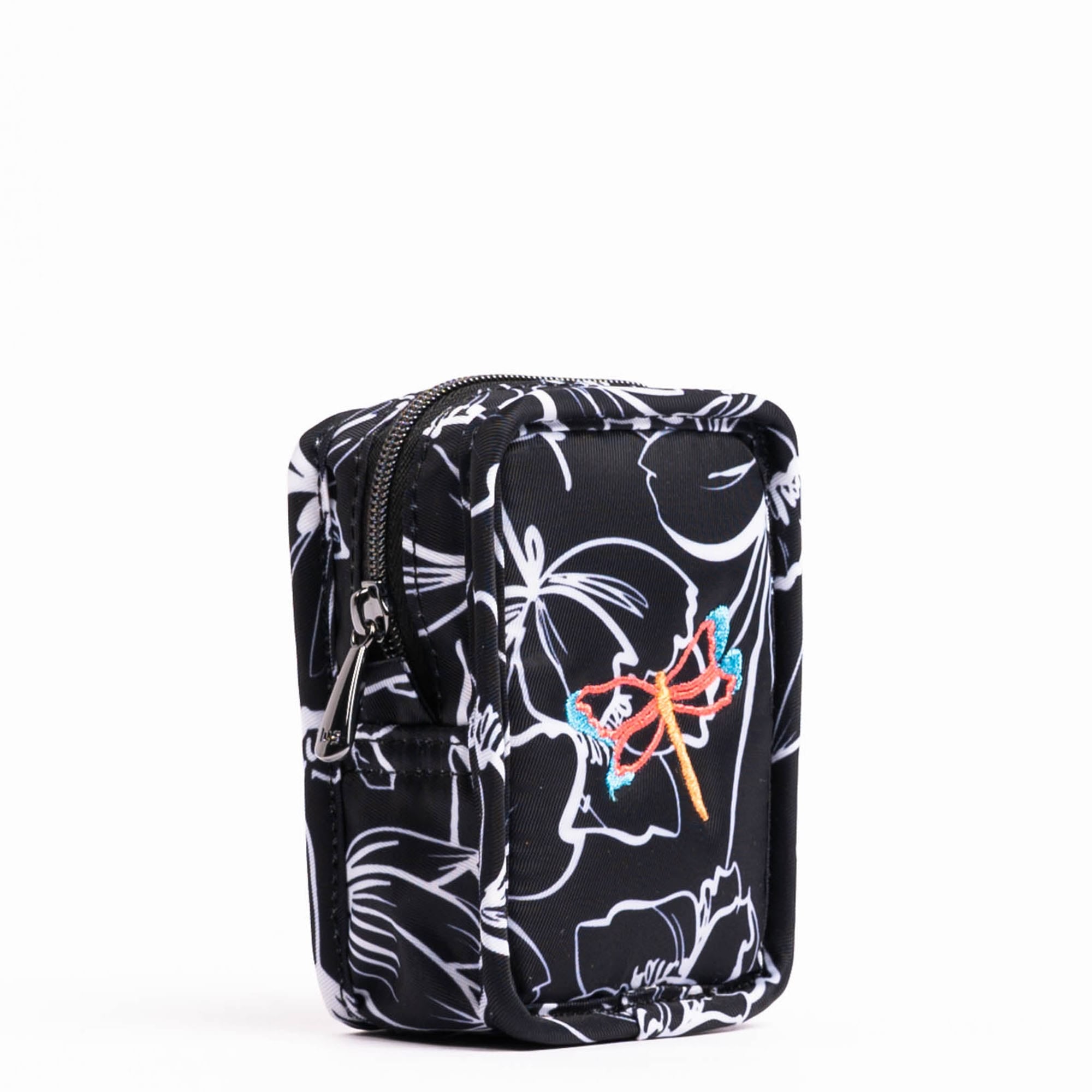 Embroidered Drizzle Zip Storage Pouch - OUTLINE FLORAL BLACK - 24922_DrizzleEmbroidered_OutlineFloralBlack_Angle_02