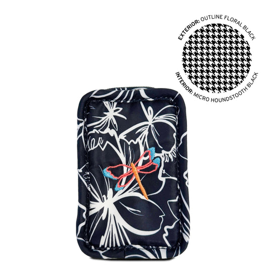 Embroidered Drizzle Zip Storage Pouch - OUTLINE FLORAL BLACK - 24922_Drizzle_OutlineFloralBlack_Angle_01