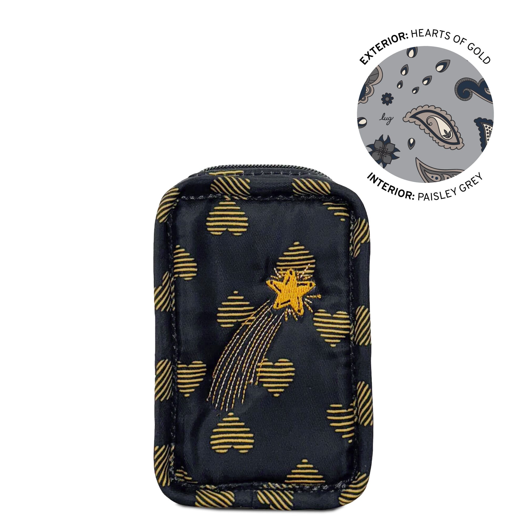 Embroidered Drizzle Zip Storage Pouch - HEARTS OF GOLD - 24924_Drizzle_HeartsofGold_Angle_01