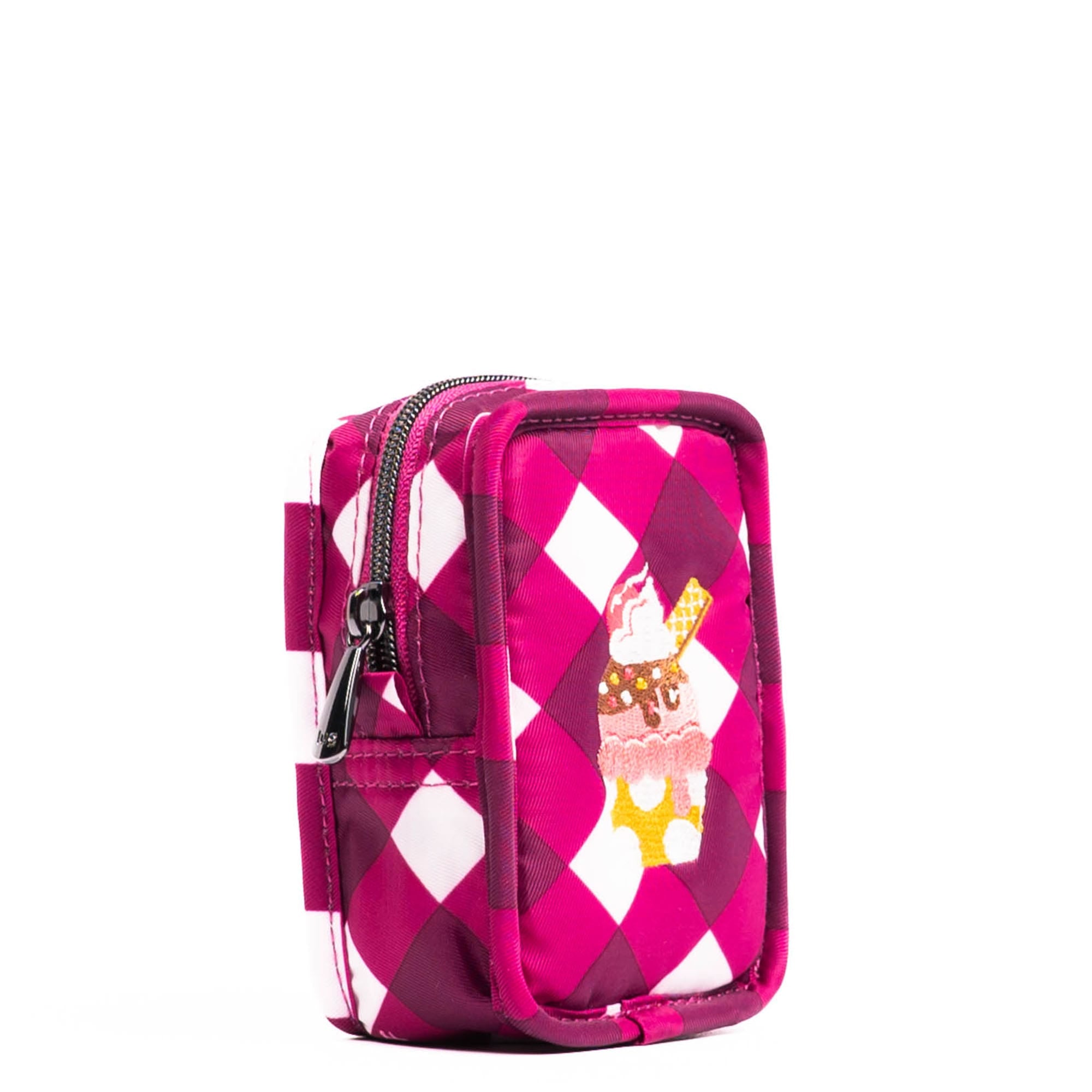 Embroidered Drizzle Zip Storage Pouch - GINGHAM BERRY - 24925_DrizzleEmbroidered_GinghamBerry_Angle_02