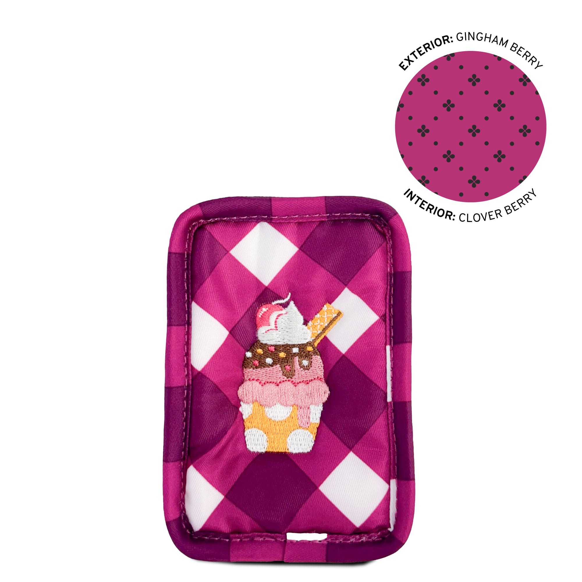 Embroidered Drizzle Zip Storage Pouch - GINGHAM BERRY - 24925_Drizzle_GinghamBerry_Angle_01