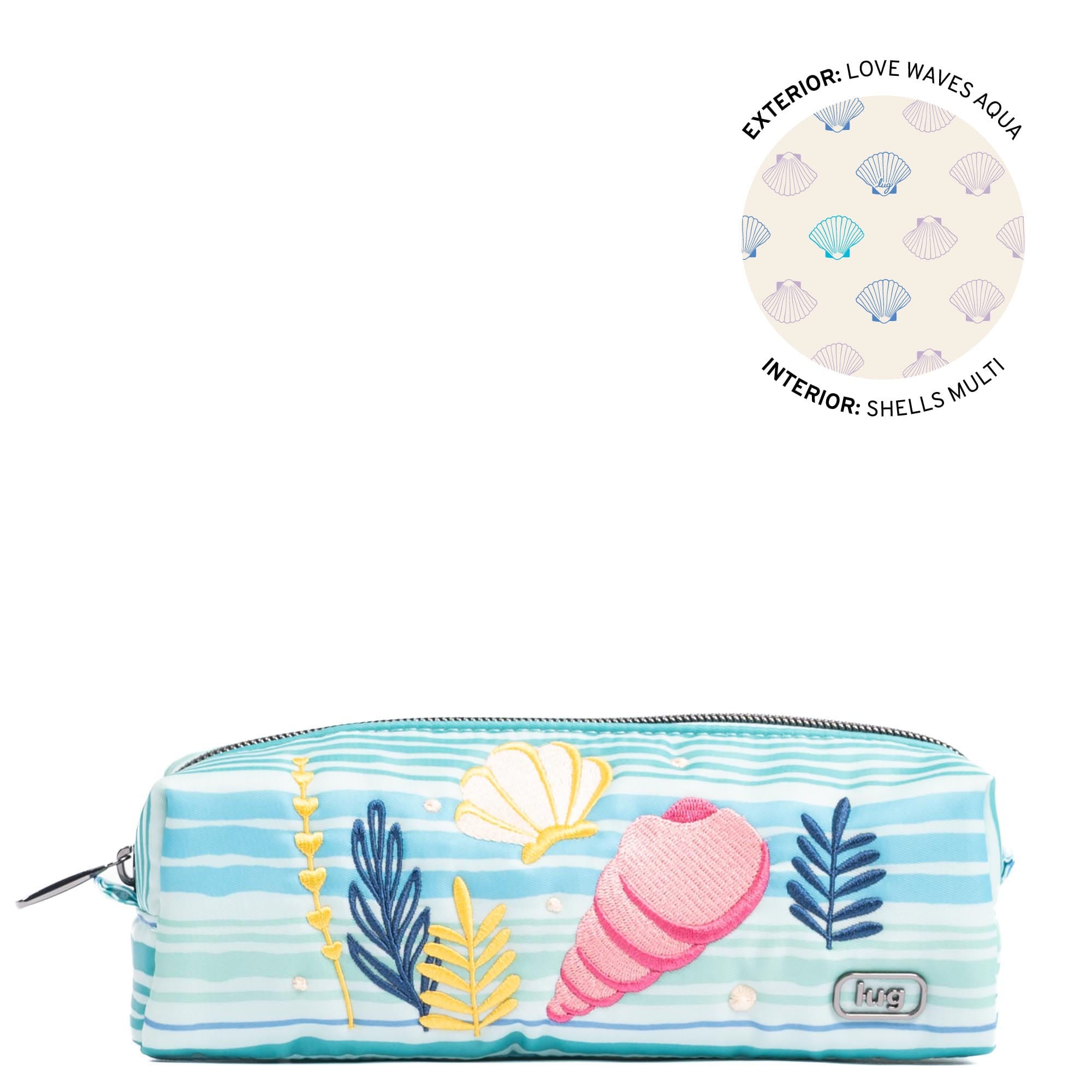 Lug embroidered Jib zip pouch in aqua with wave embroidery, compact accessory for organizing small essentials.