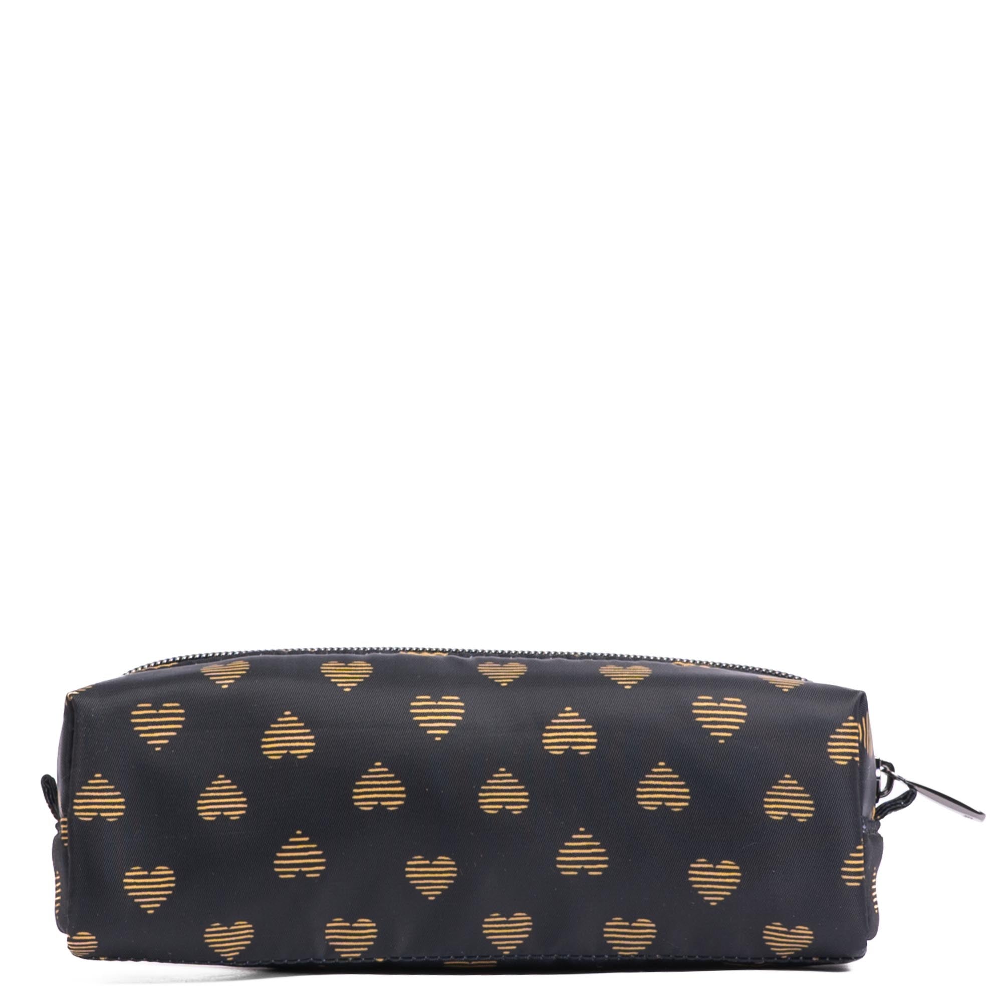 Lug embroidered Jib zip pouch featuring a heart design, compact accessory with colorful embroidery and a zip closure.