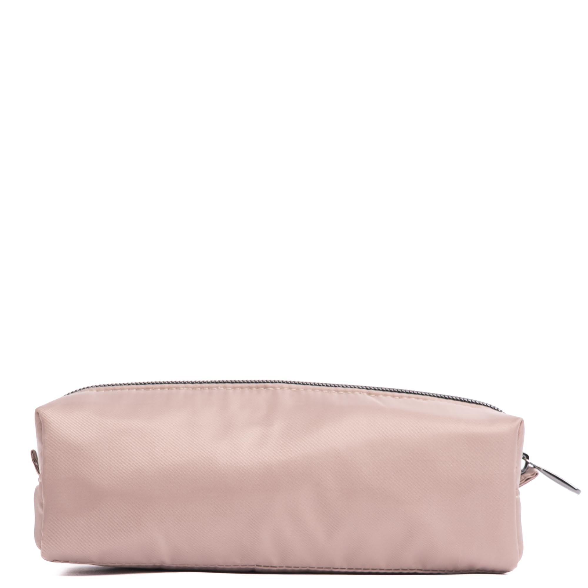 Sand taupe embroidered Jib zip pouch accessory by Lug, featuring detailed stitching and compact design for easy carrying.