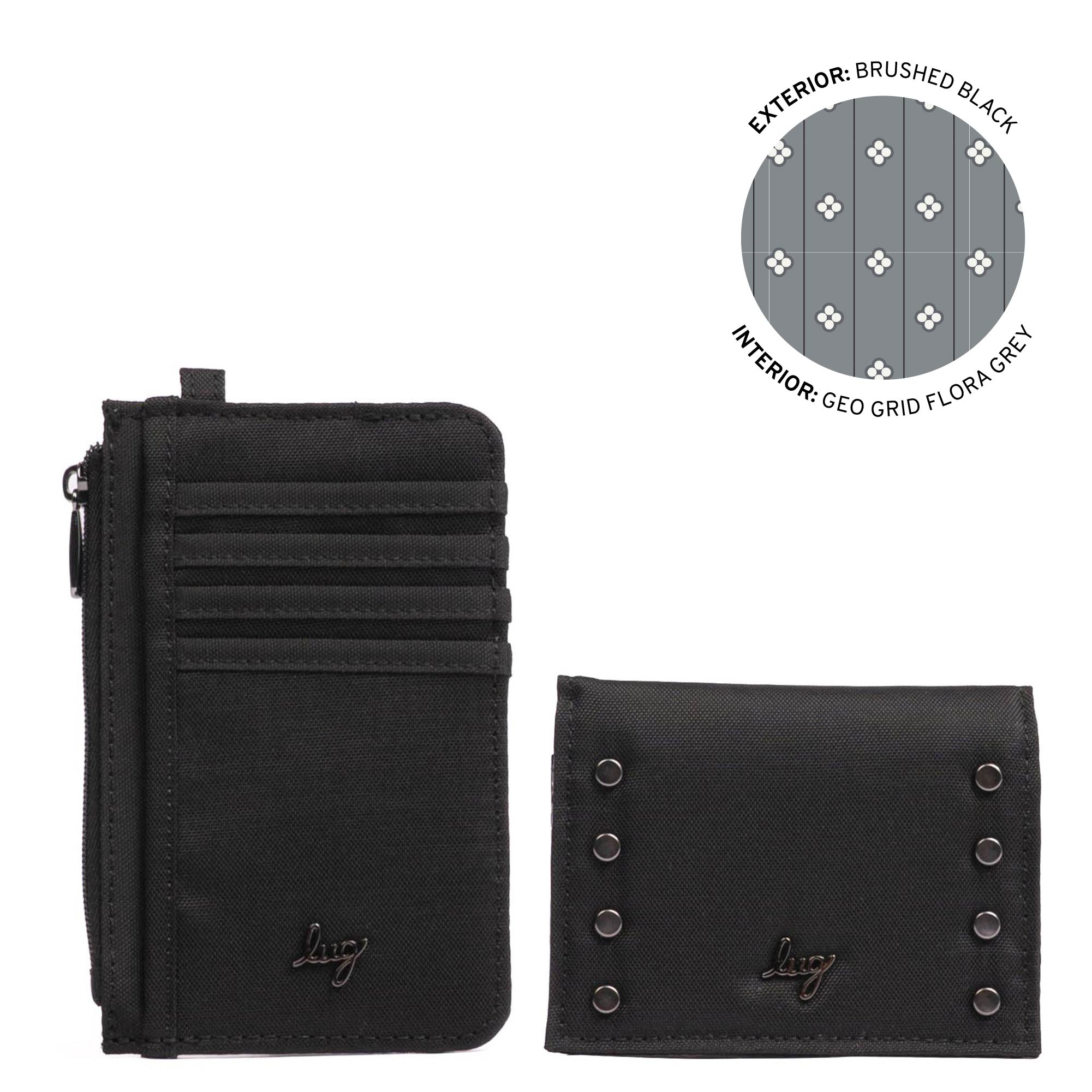 Slide & Walkover RFID Wallet Set - BRUSHED BLACK - 25181_SlideWalkoverSet_BrushedBlack_Angle_01