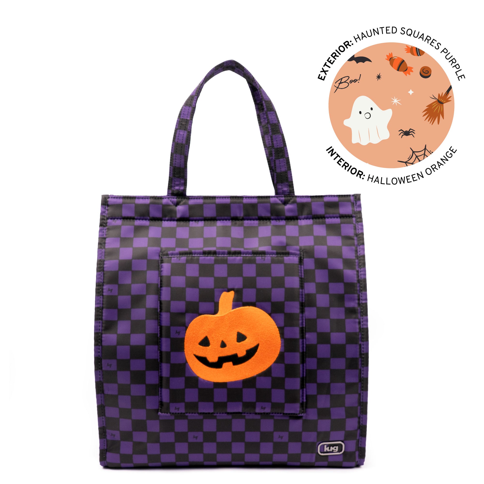 Halloween Runner Tote - HAUNTED SQUARES PURPLE (PUMPKIN) - 25252_Runner1pc_HauntedSquaresPurplePumpkin_Angle_01