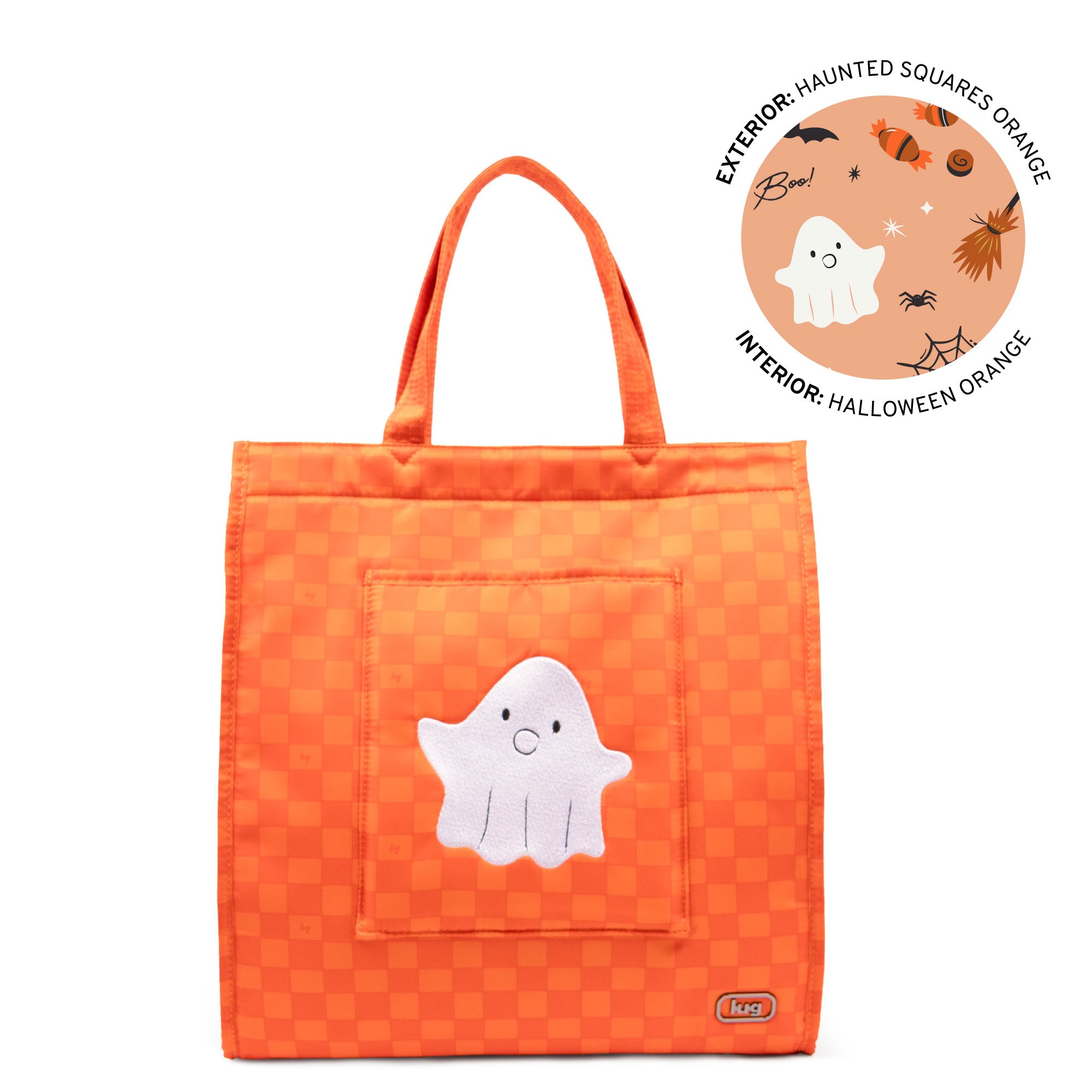 Halloween Runner Tote - HAUNTED SQUARES ORANGE (GHOST) - 25253_Runner1pc_HauntedSquaresOrangeGhost_Angle_01
