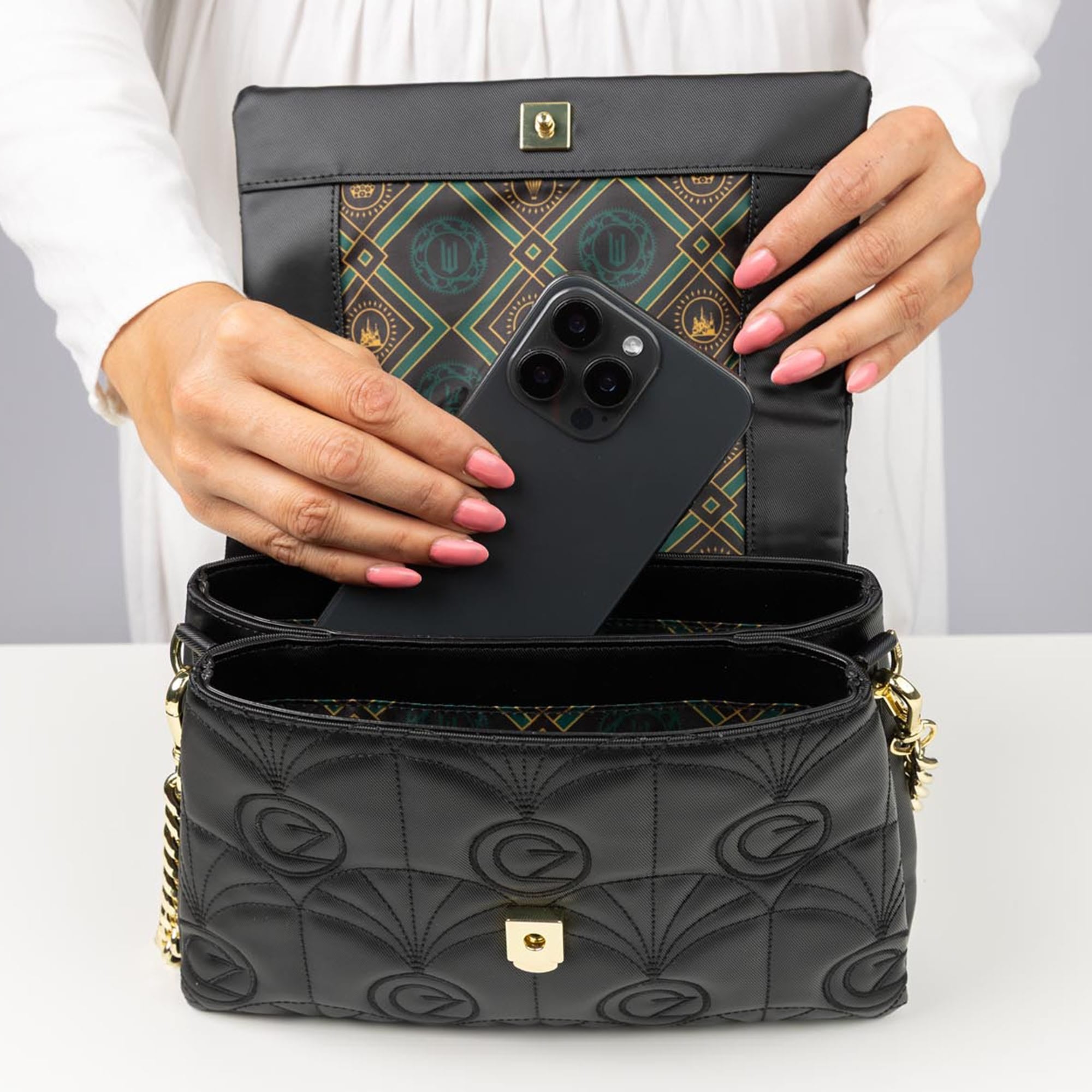 Wicked x Lug Plié Satin Luxe VL Crossbody Bag - - 25293_Wicked_PlieSatinLuxe_Black_Lifestyle_04