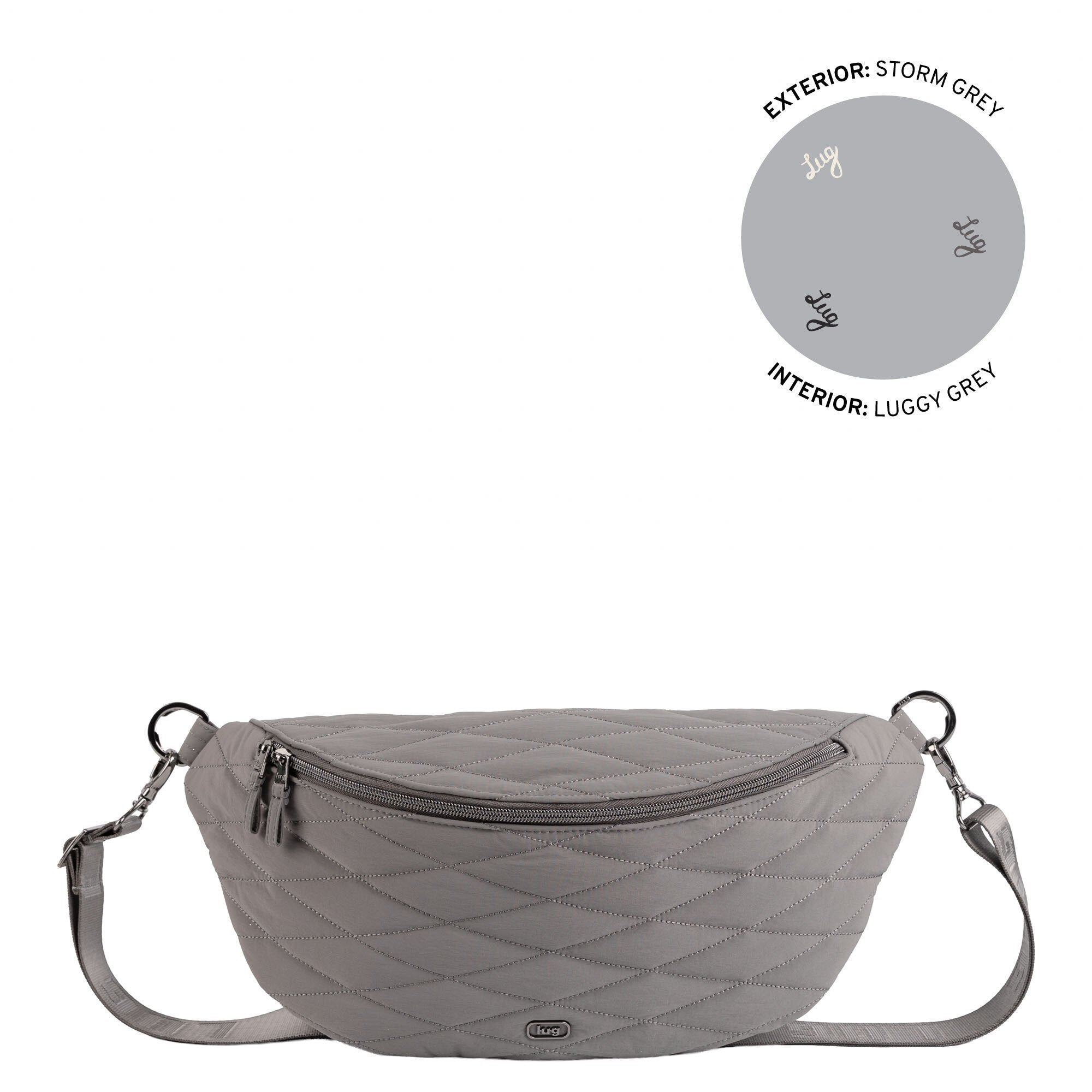 Lug Bemo CloudGo Storm Grey crossbody sling bag with adjustable strap and compact design, shown from an angled view.