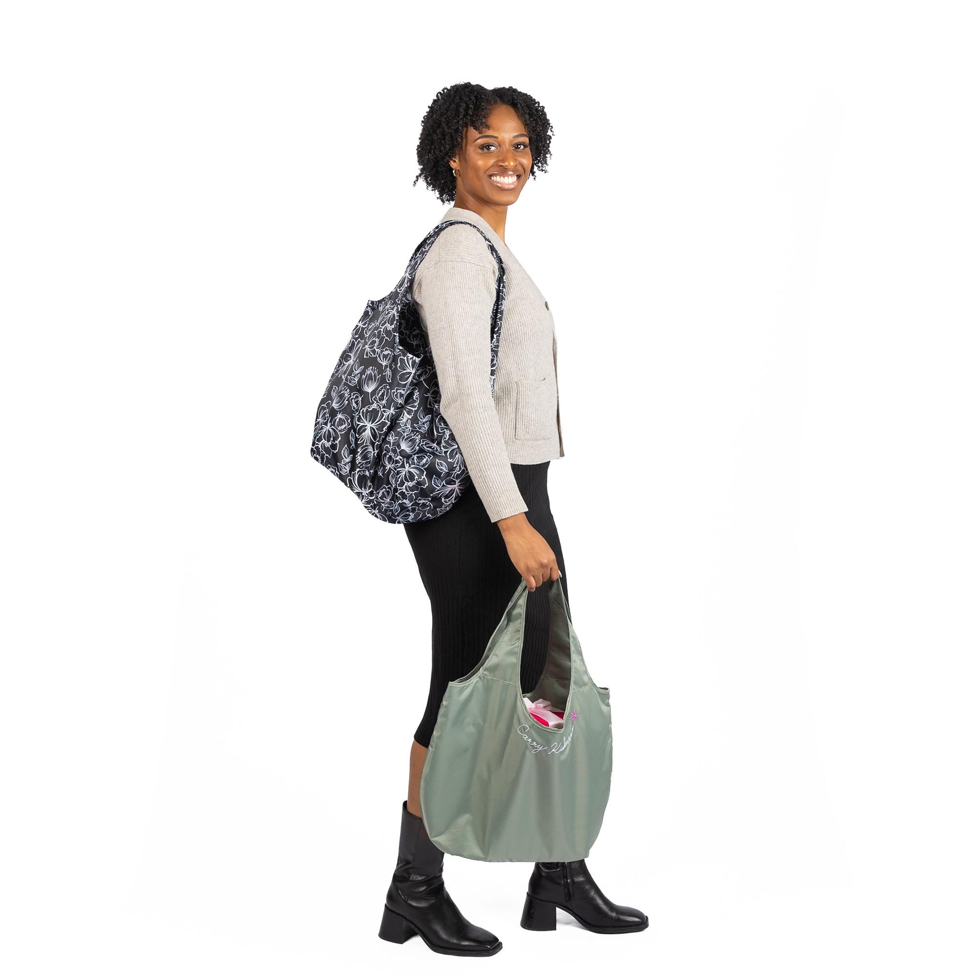 Eco Shopper Set of 2 with Embroidery - - 25517_EcoShopper2PC_CarryKindness_BagProportion_01