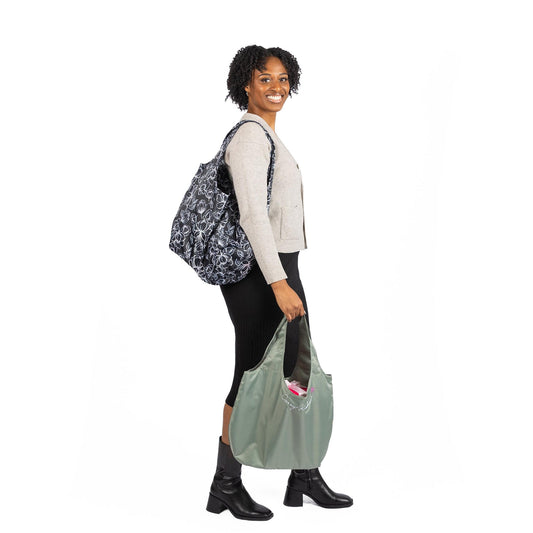 Eco Shopper Set of 2 with Embroidery - - 25517_EcoShopper2PC_CarryKindness_BagProportion_01