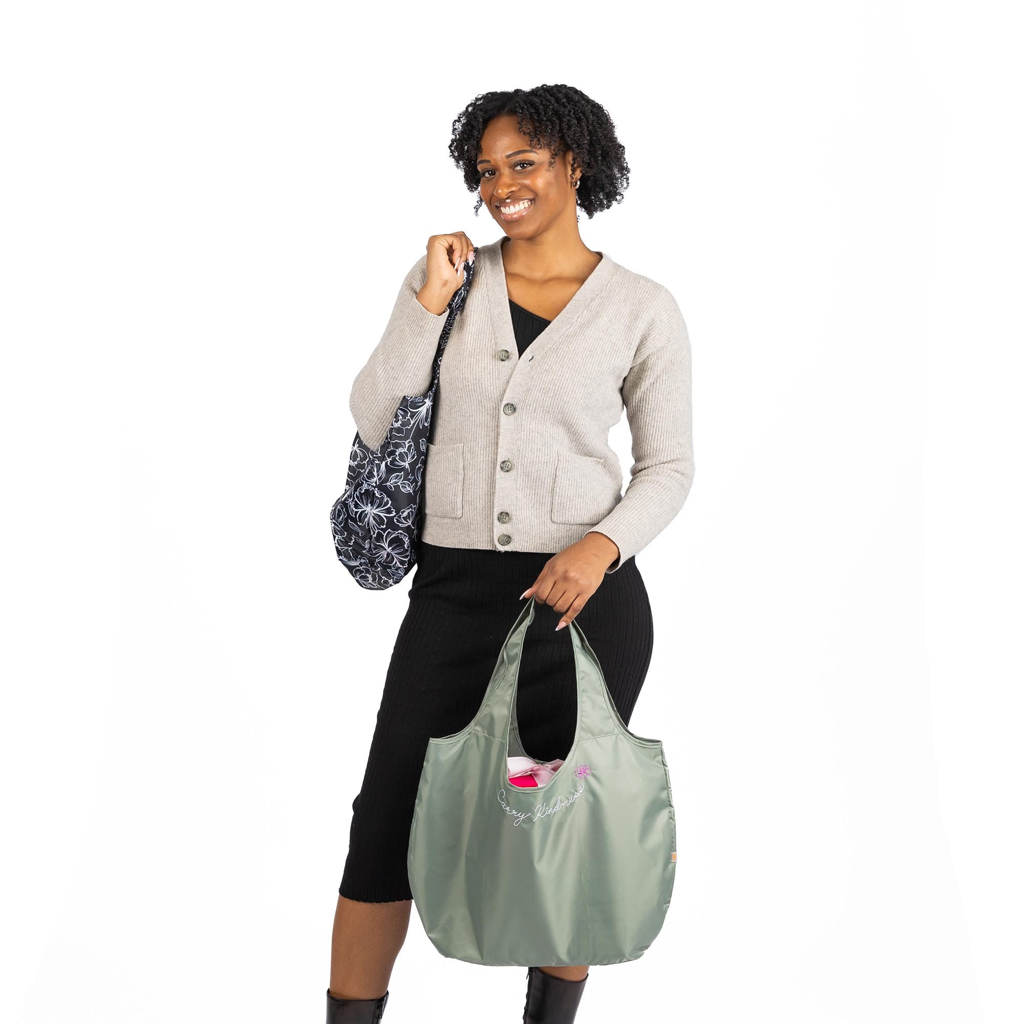 Eco Shopper Set of 2 with Embroidery - - 25517_EcoShopper2PC_CarryKindness_BagProportion_02