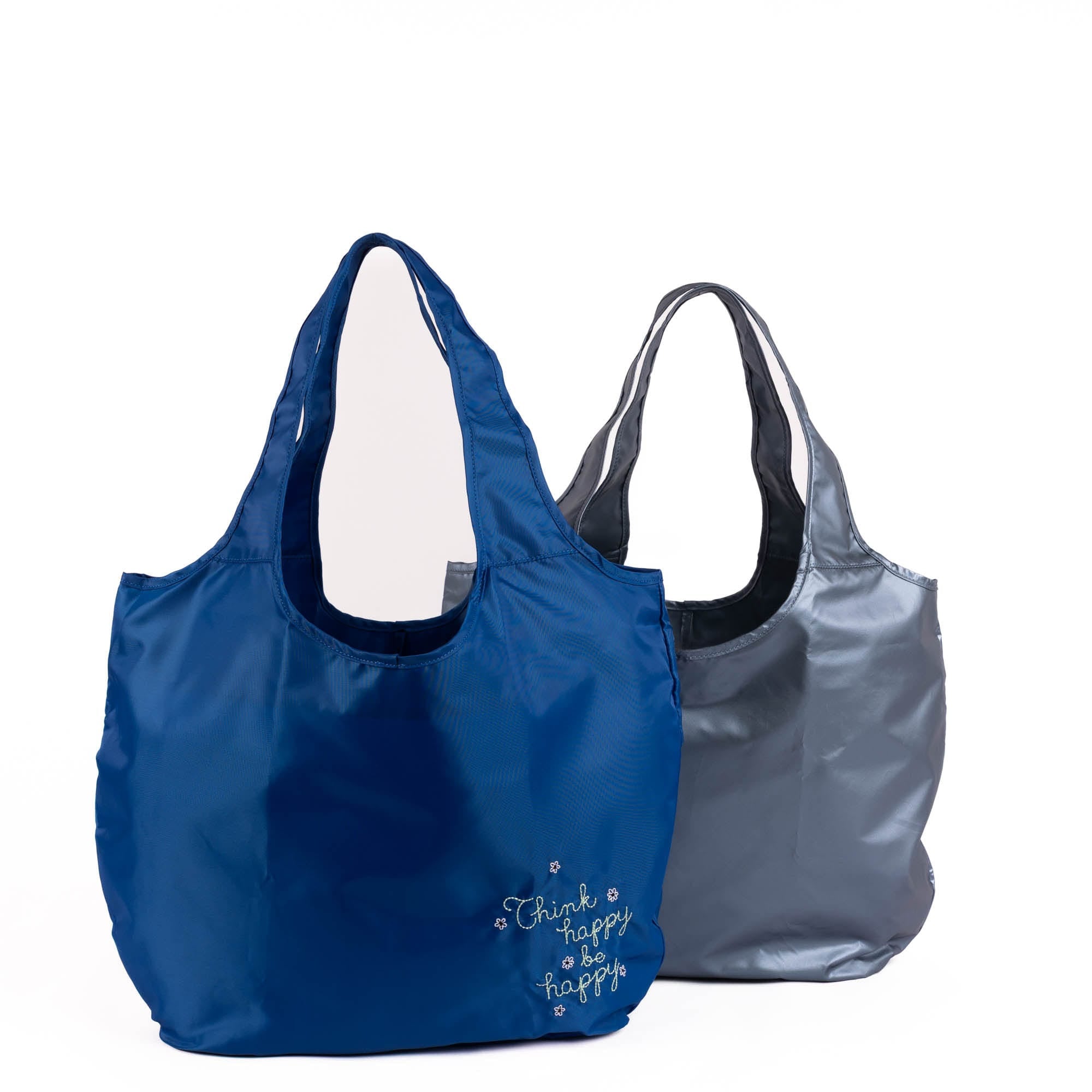 Eco Shopper Set of 2 with Embroidery - THINK HAPPY BE HAPPY - 25520_EcoShopper2PC_ThinkHappyBeHappy_Angle_01
