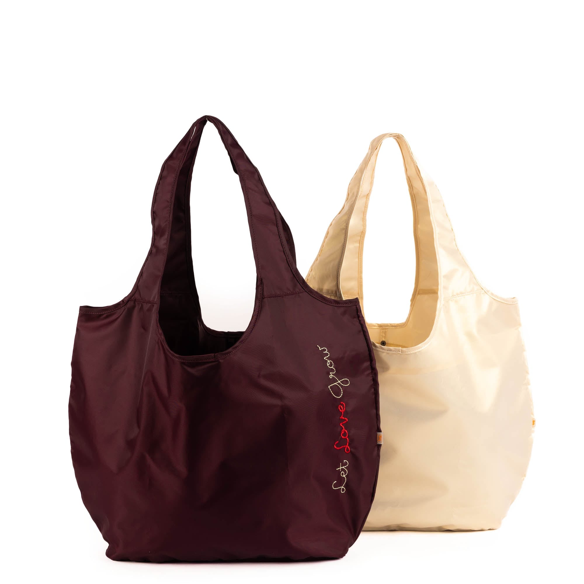Eco Shopper Set of 2 with Embroidery - LET LOVE GROW - 25521_EcoShopper2PC_LetLoveGrow_Angle_01
