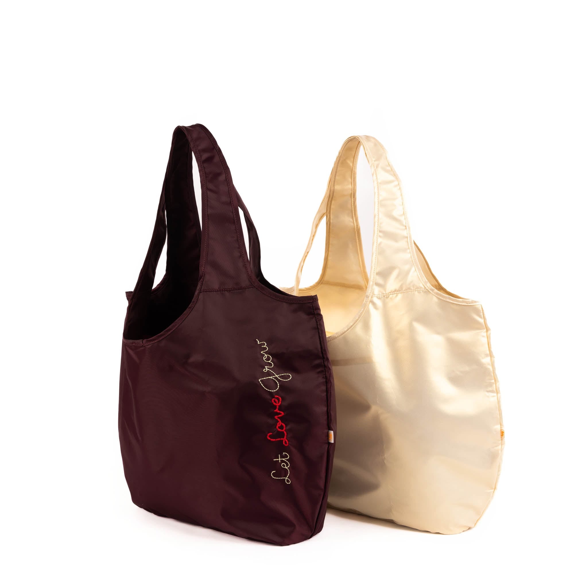 Eco Shopper Set of 2 with Embroidery - LET LOVE GROW - 25521_EcoShopper2PC_LetLoveGrow_Angle_02
