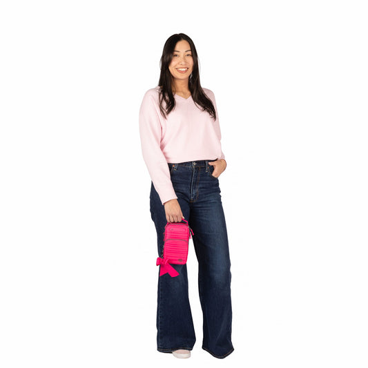 Skeeter Mini Bridge Love Convertible Crossbody with Bow - - 25563_SkeeterMiniBridgeLoveWithBowPuller_RosettePink_BagProportions_01