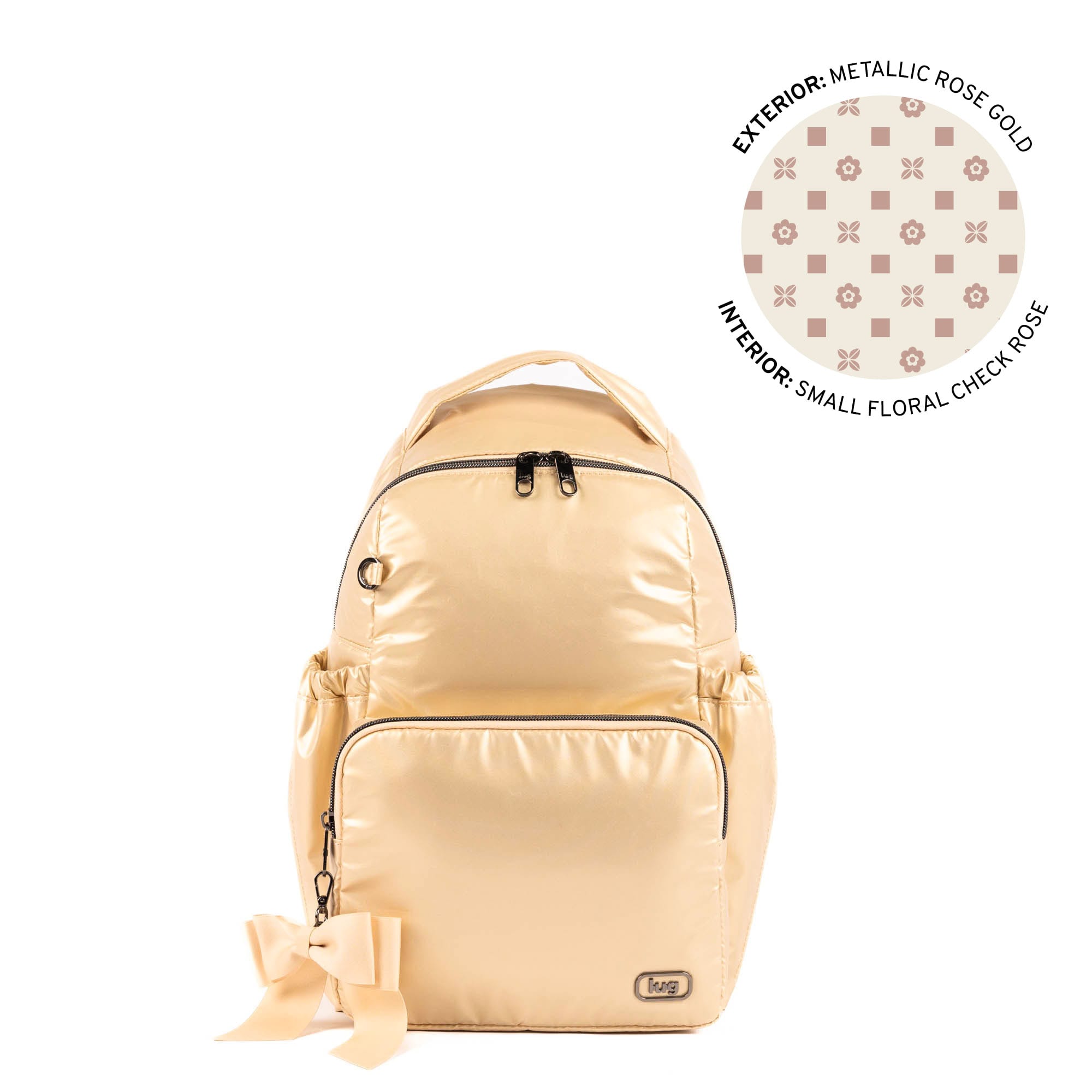 Pattycake Backpack with Bow - METALLIC ROSE GOLD - 25569_Pattycake_MettalicRoseGold_Angle_01