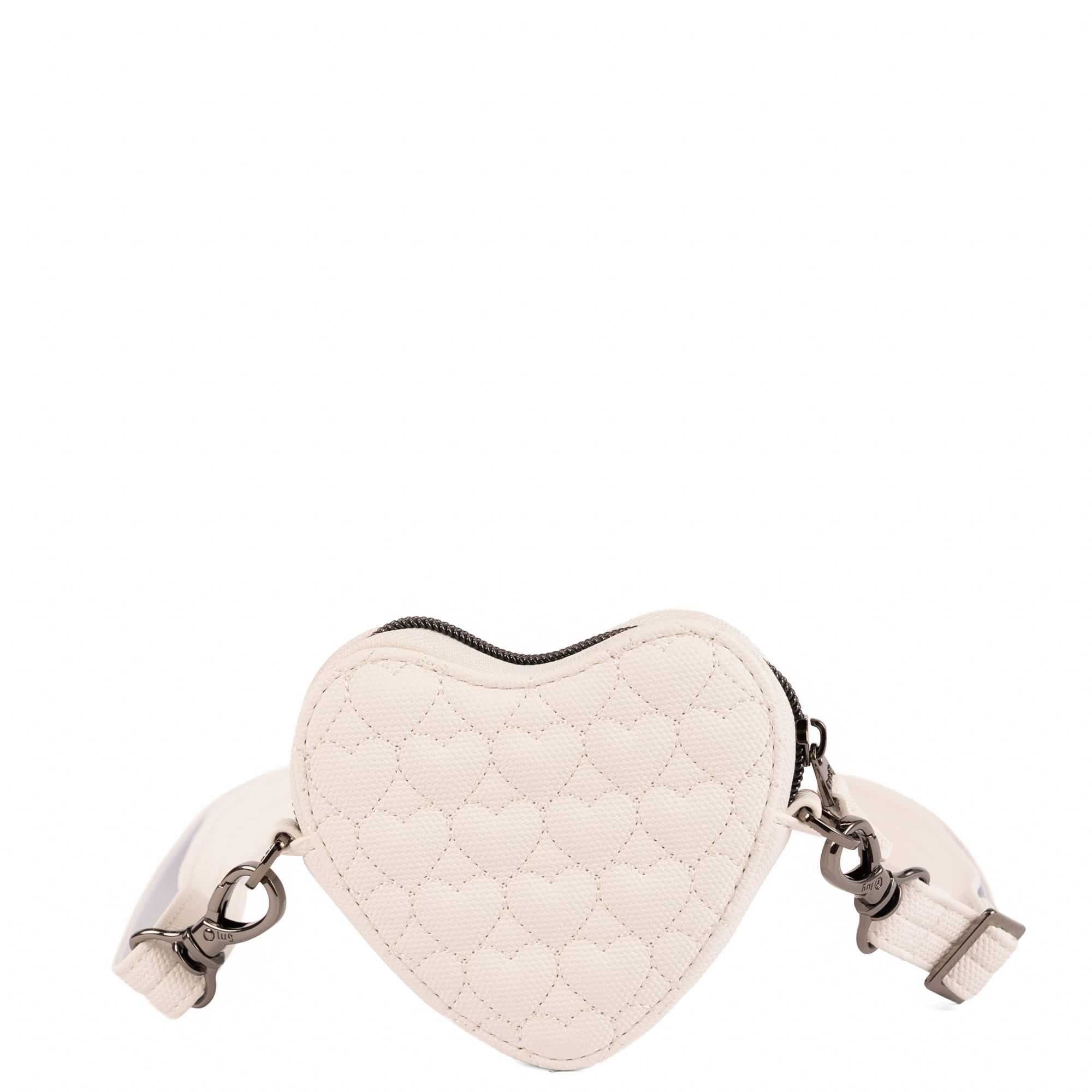 Lug Heartbeat Matte Luxe VL Mini Crossbody Bag in white with sleek design and adjustable strap, angled view.