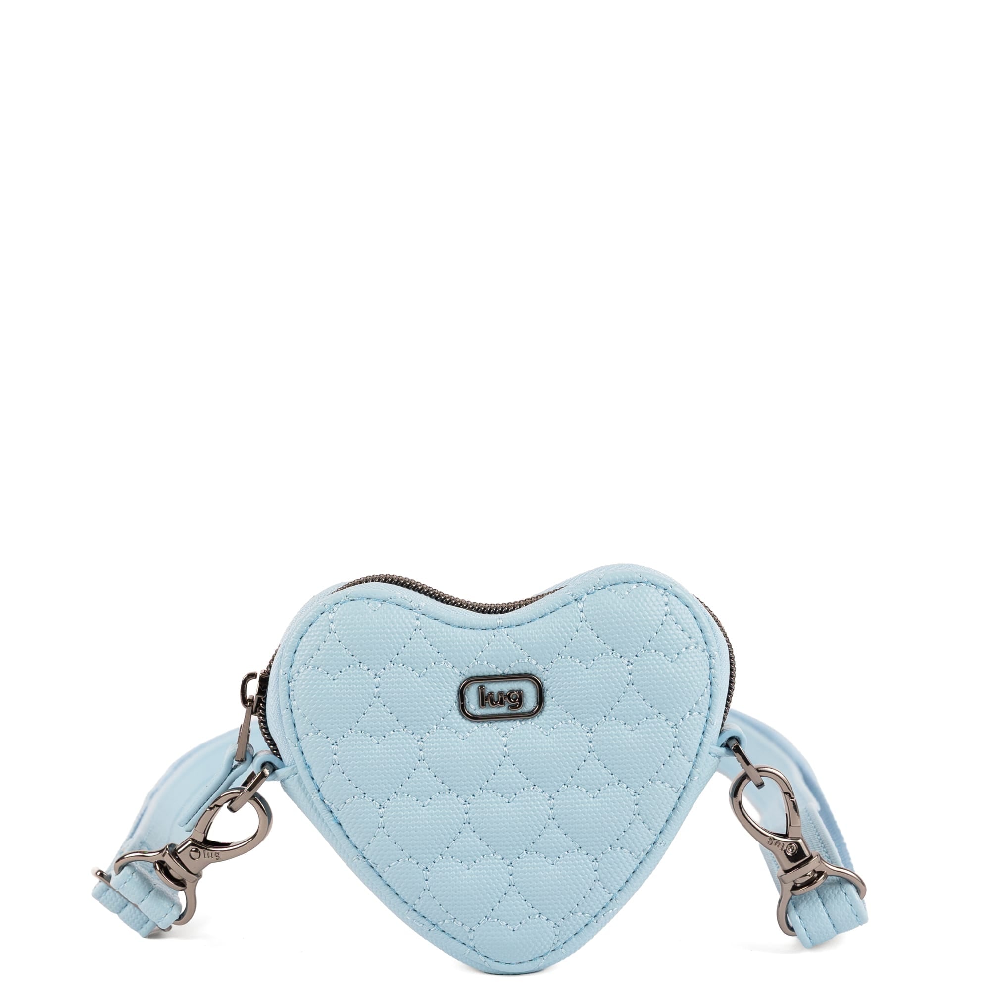 Lug Heartbeat Matte Luxe VL Mini Crossbody Bag in Bubble Blue with sleek matte finish and compact design, angled view.