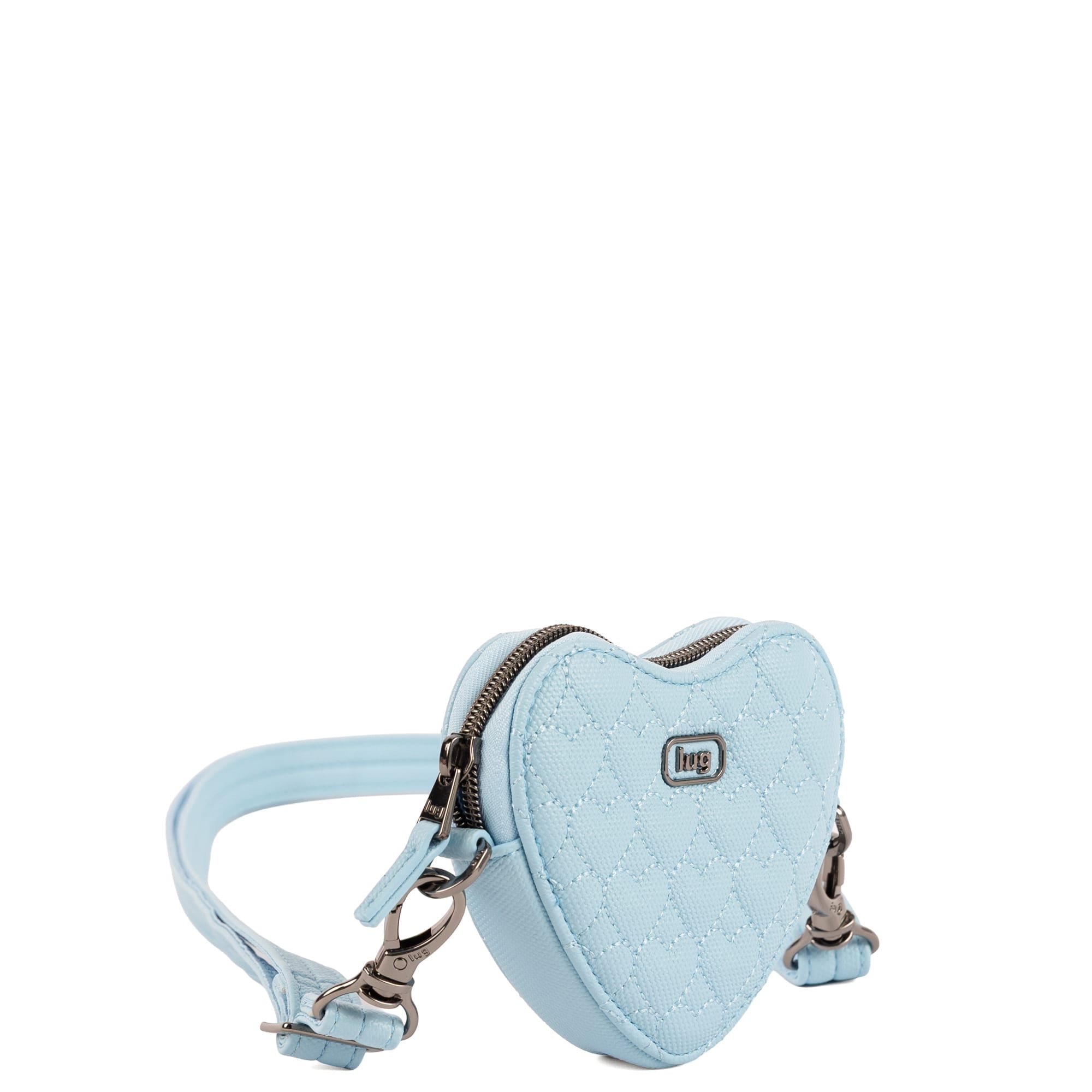Lug Heartbeat Matte Luxe VL Mini Crossbody Bag in Bubble Blue, angled view showing sleek design and compact size.