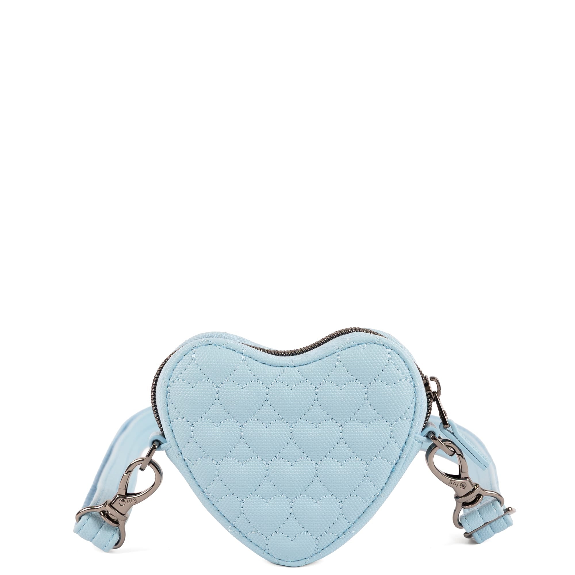 Lug Heartbeat Matte Luxe VL Mini Crossbody Bag in Bubble Blue with sleek design and adjustable strap, angled view.