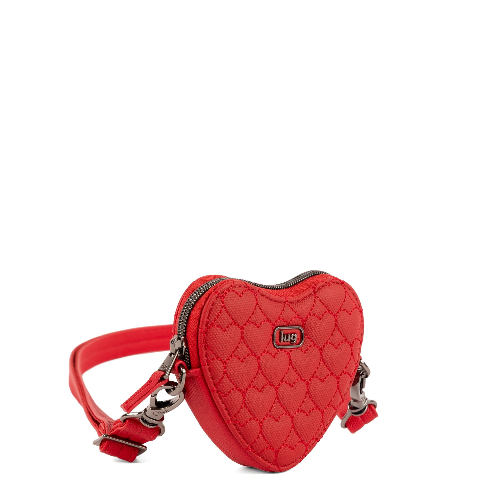 Lug Heartbeat Matte Luxe VL Mini Crossbody Bag in Poppy Red with sleek design and adjustable strap, shown from an angled view