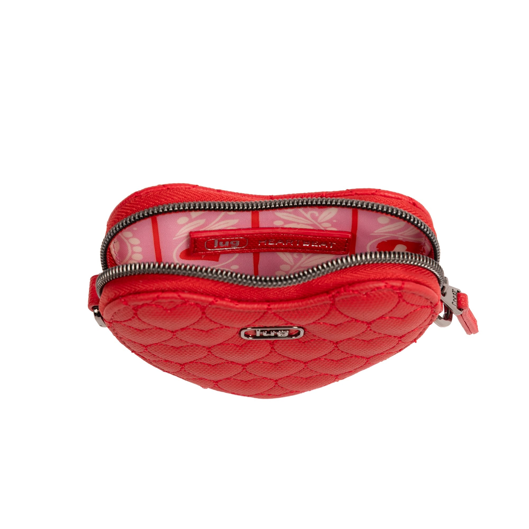 Lug Heartbeat Matte Luxe VL Mini Crossbody Bag in Poppy Red, angled view showing textured matte finish and compact design.