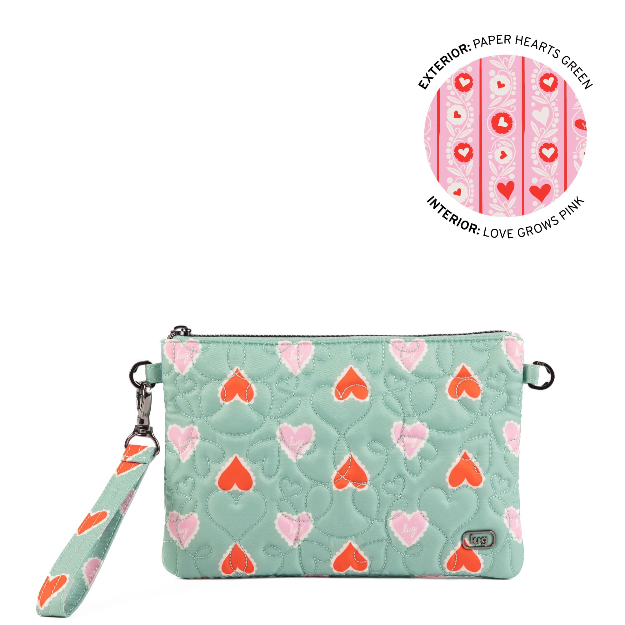 Ziplet Wristlet RFID Wallet - PAPER HEARTS GREEN - 25608_Ziplet_PaperHeartsGreen_Angle_02