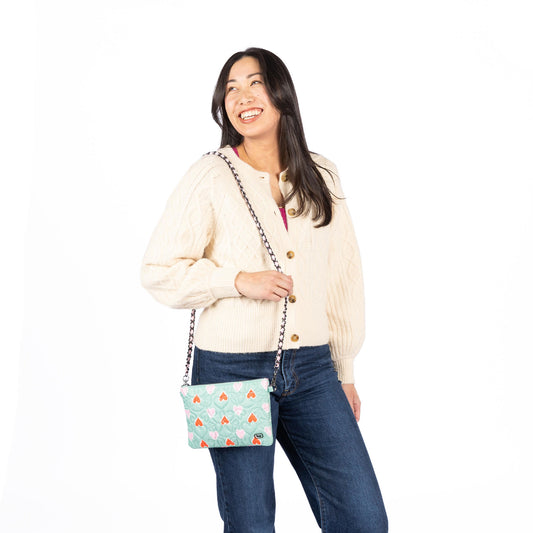 Ziplet Wristlet RFID Wallet - - 25608_Ziplet_PaperHeartsGreen_BagProportions_02