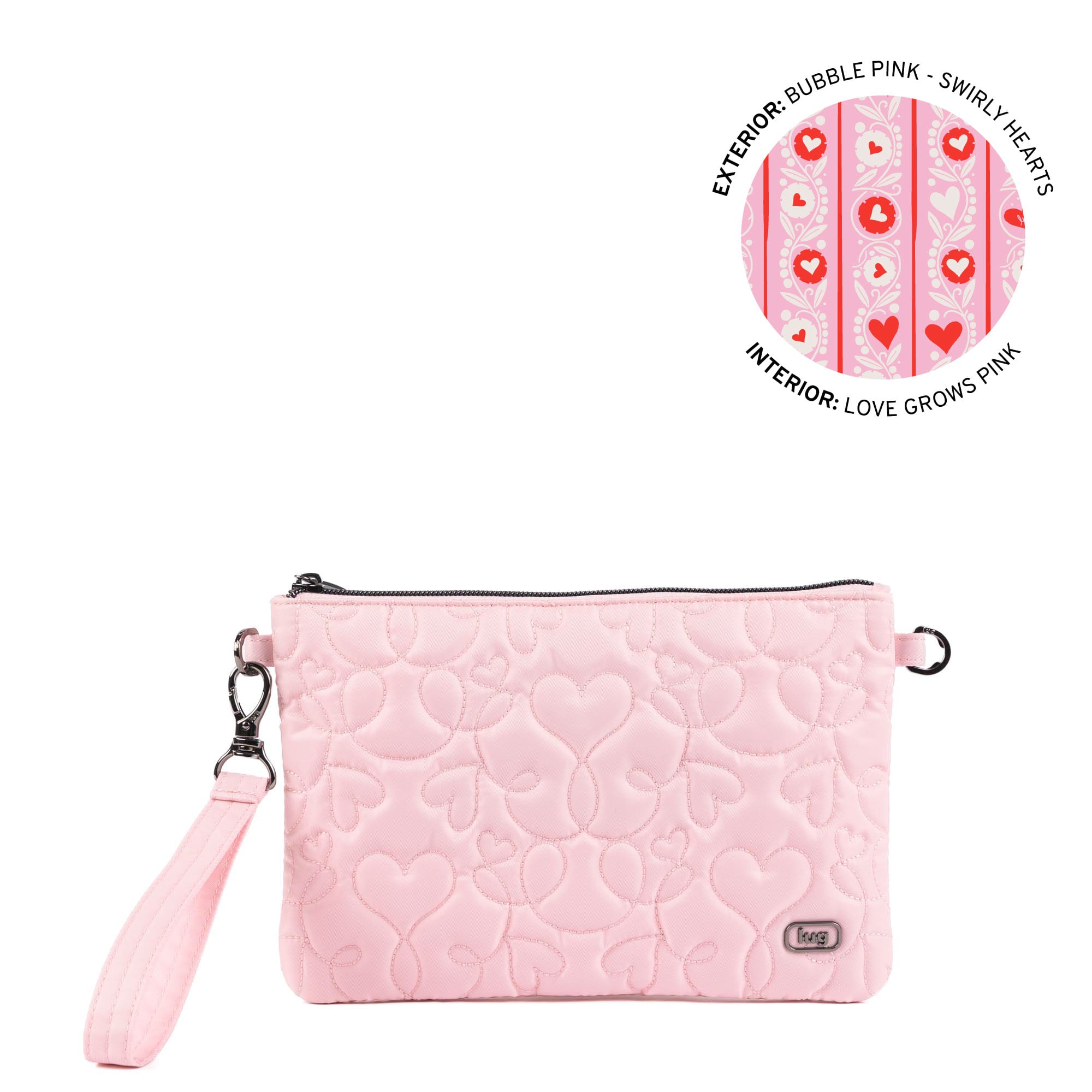 Ziplet Wristlet RFID Wallet - BUBBLE PINK-SWIRLY HEARTS - 25610_Ziplet_BubblePinkSwirlyHearts_Angle_01