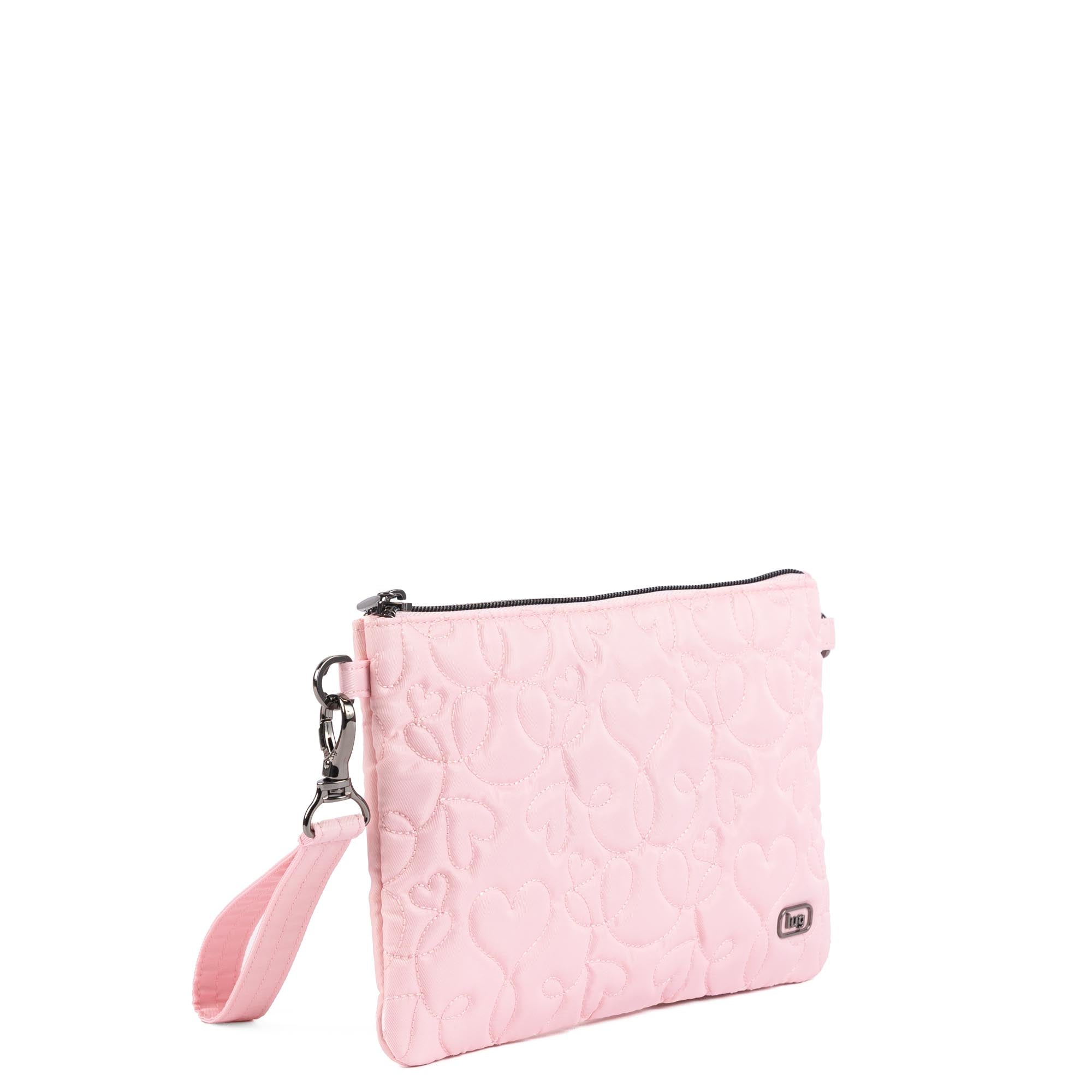 Ziplet Wristlet RFID Wallet - BUBBLE PINK-SWIRLY HEARTS - 25610_Ziplet_BubblePinkSwirlyHearts_Angle_02