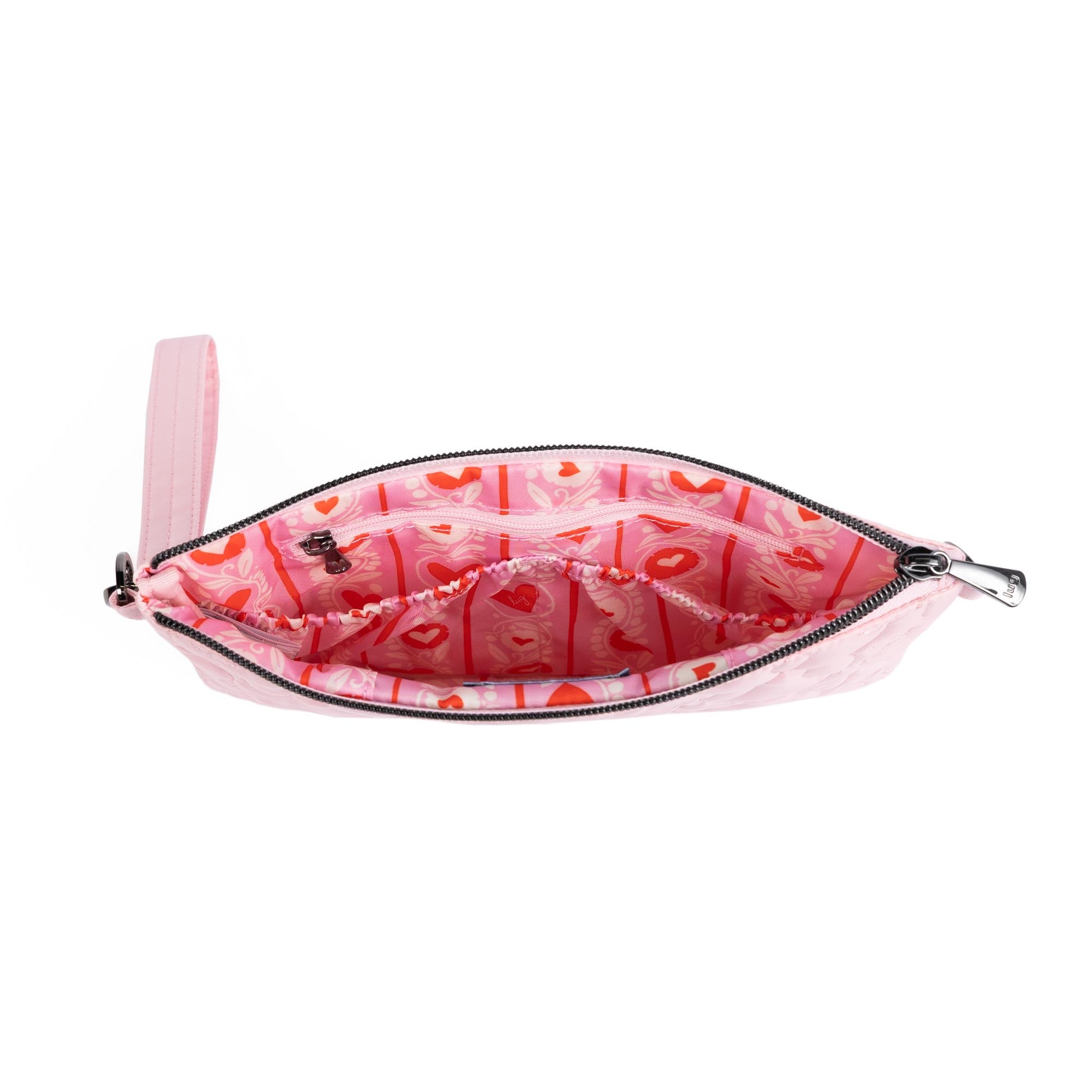 Ziplet Wristlet RFID Wallet - BUBBLE PINK-SWIRLY HEARTS - 25610_Ziplet_BubblePinkSwirlyHearts_Angle_04