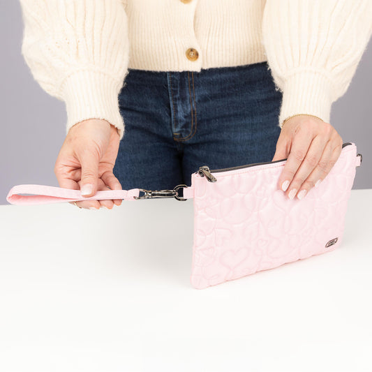 Ziplet Wristlet RFID Wallet - - 25610_Ziplet_BubblePinkSwirlyHearts_Lifestyle_01