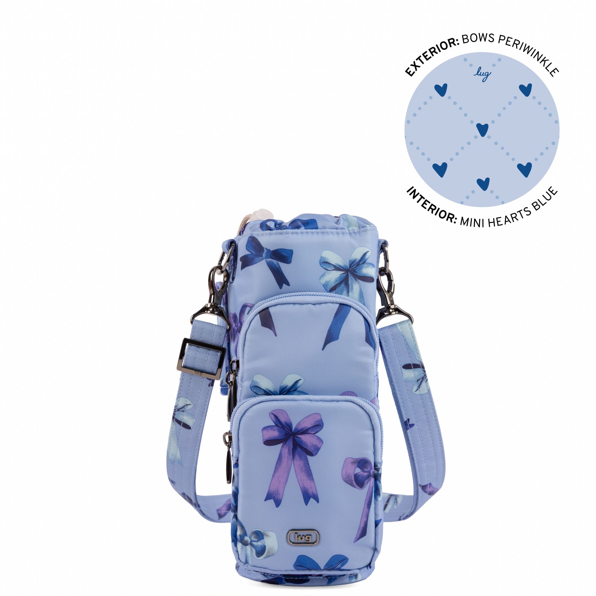 Huggie XL Crossbody Bottle Holder - BOWS PERIWINKLE - 25684_HuggieXL_BowsPeriwinkle_Angle_01