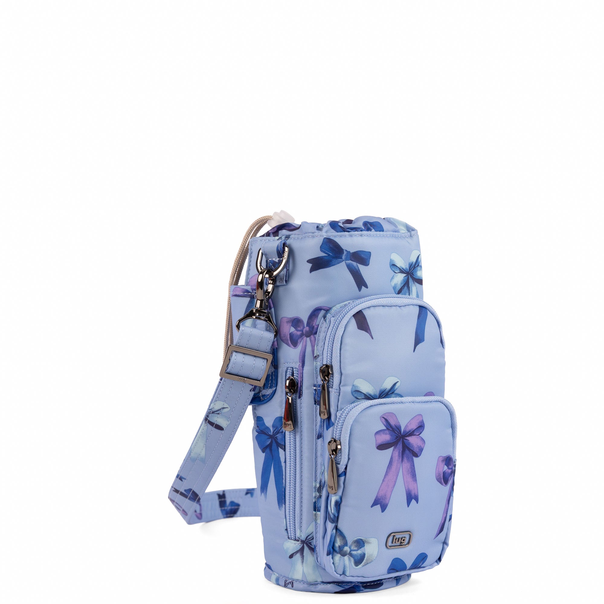 Huggie XL Crossbody Bottle Holder - BOWS PERIWINKLE - 25684_HuggieXL_BowsPeriwinkle_Angle_02