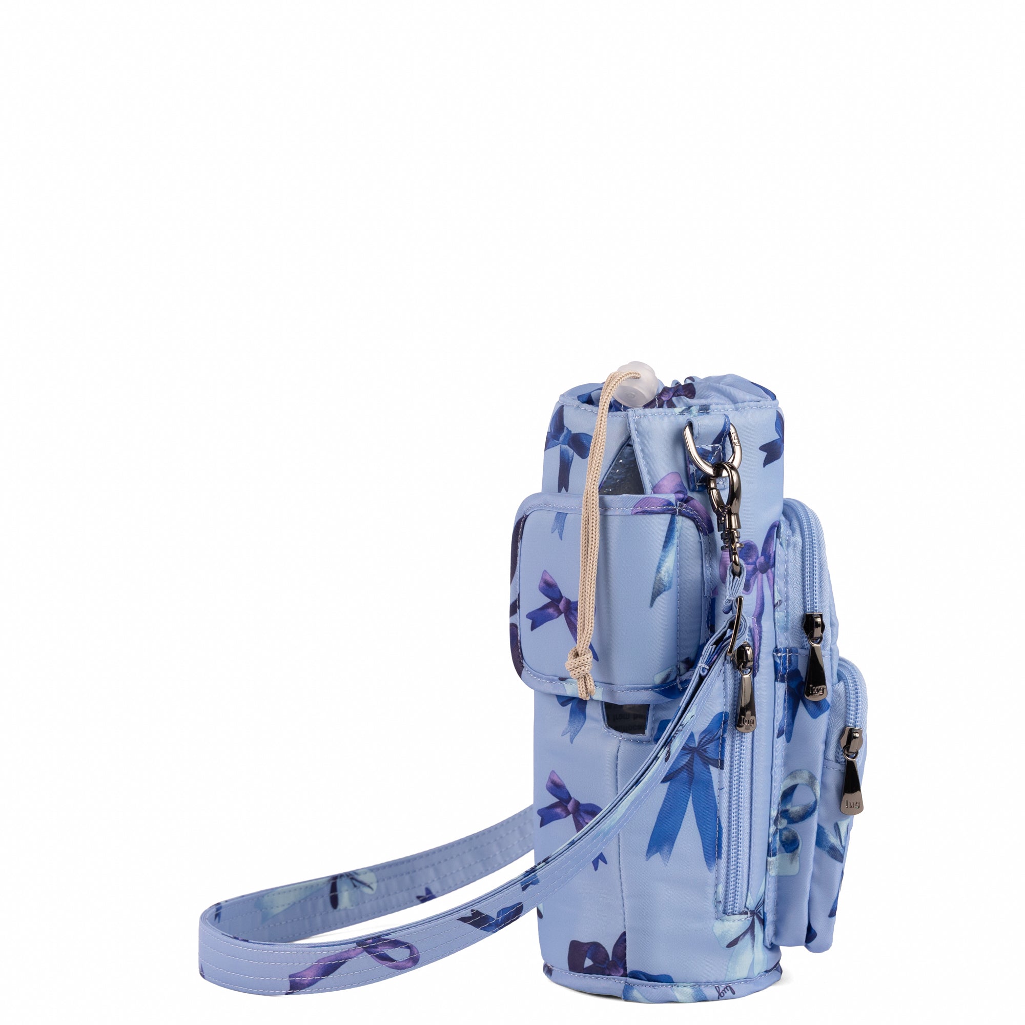 Huggie XL Crossbody Bottle Holder - BOWS PERIWINKLE - 25684_HuggieXL_BowsPeriwinkle_Angle_03