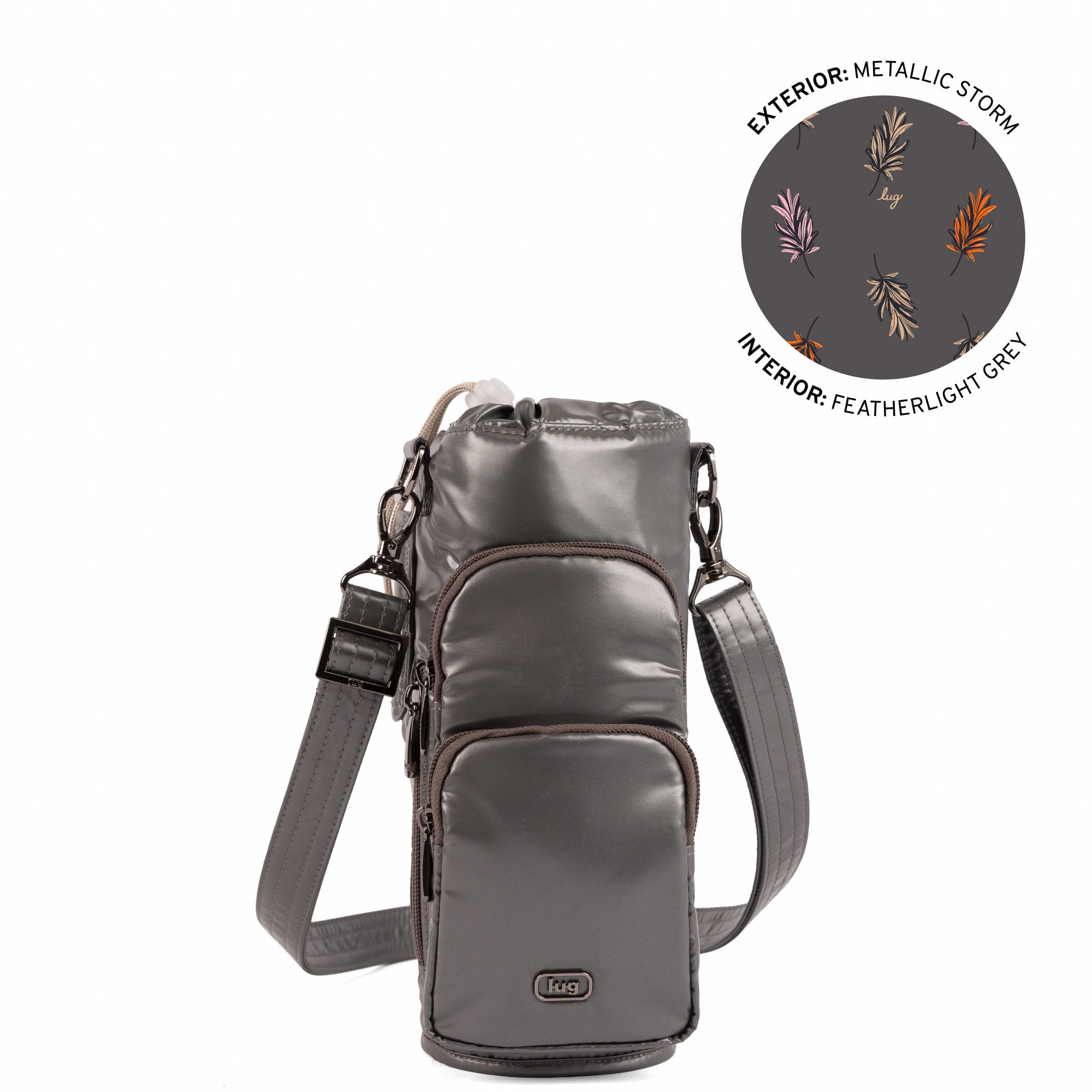Huggie XL Crossbody Bottle Holder - METALLIC STORM - 25685_HuggieXL_MetallicStorm_Angle_01