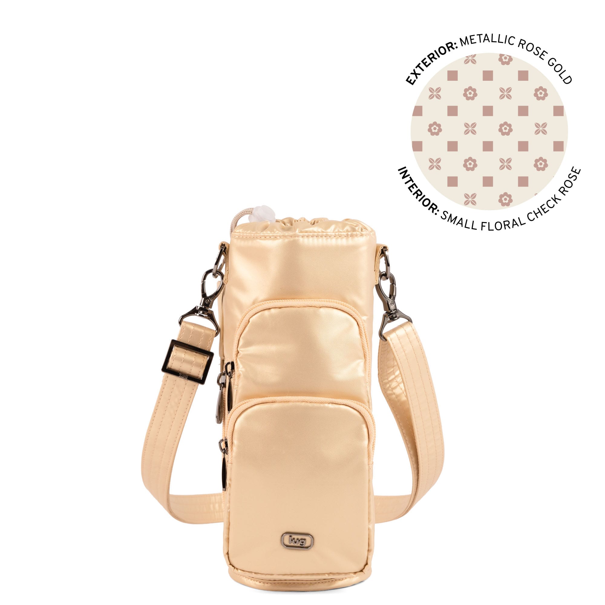 Huggie XL Crossbody Bottle Holder - METALLIC ROSE GOLD - 25688_HuggieXL_MetallicRoseGold_Angle_01